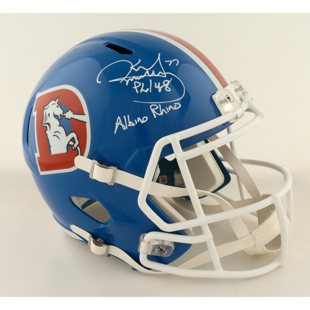 Karl Mecklenburg Signed Broncos Full-Size Throwback Speed Helmet Inscribed "Albino Rhino" (Schwartz) at PristineAuction.com