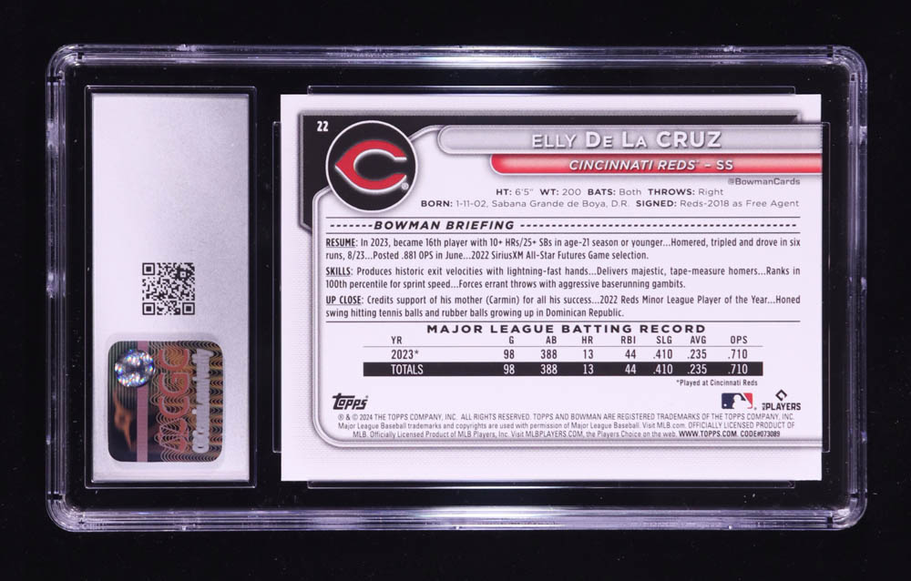 Elly De La Cruz 2024 Bowman #22 RC (CGC 10) at PristineAuction.com Elly De La Cruz 2024 Bowman #22 RC (CGC 10) at PristineAuction.com