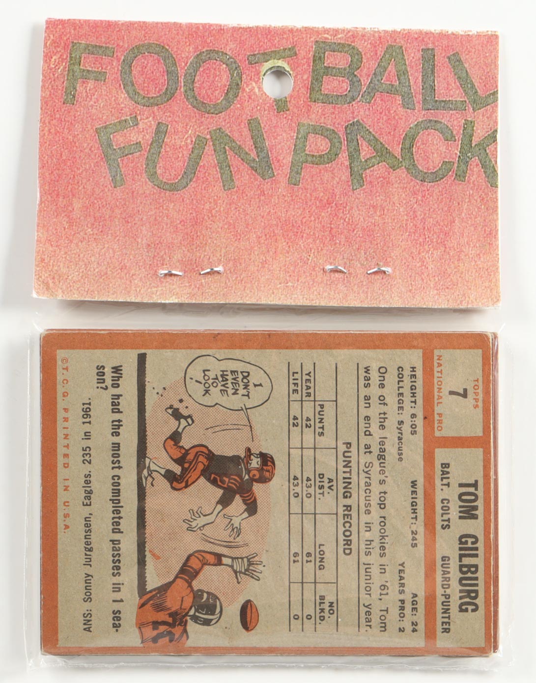 1962 Topps Football Card Fun Pack with (10) Cards at PristineAuction.com 1962 Topps Football Card Fun Pack with (10) Cards at PristineAuction.com