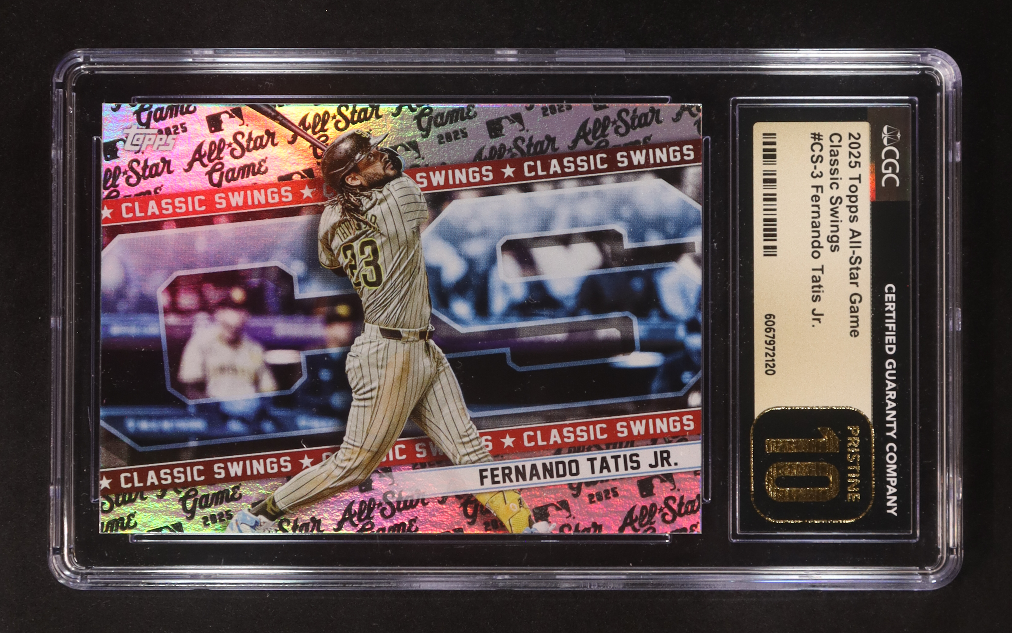 Fernando Tatis Jr. 2025 Topps All-Star Game Classic Swings #CS3 (CGC 10 | Pristine Black Label) at PristineAuction.com Fernando Tatis Jr. 2025 Topps All-Star Game Classic Swings #CS3 (CGC 10 | Pristine Black Label) at PristineAuction.com