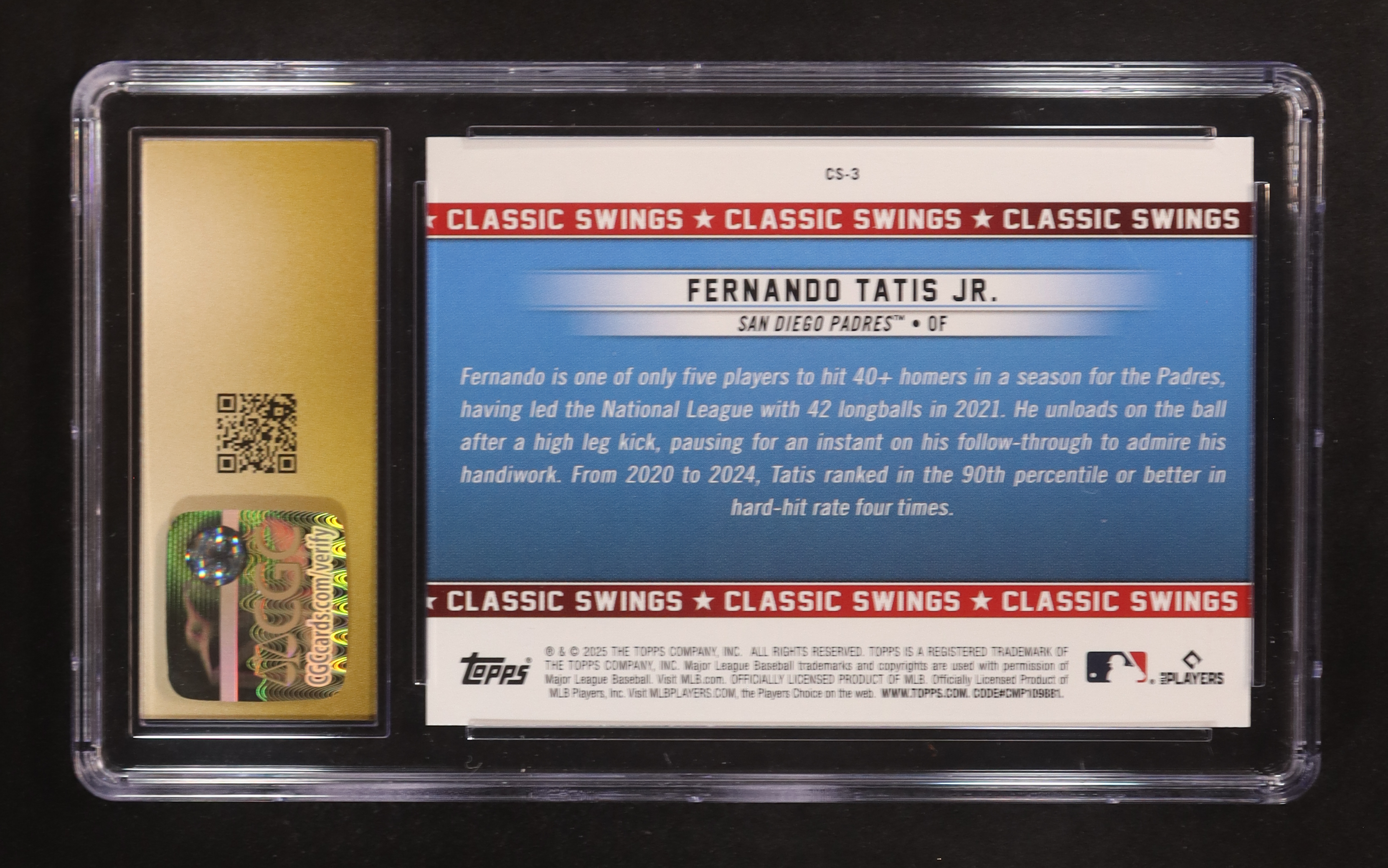 Fernando Tatis Jr. 2025 Topps All-Star Game Classic Swings #CS3 (CGC 10 | Pristine Black Label) at PristineAuction.com Fernando Tatis Jr. 2025 Topps All-Star Game Classic Swings #CS3 (CGC 10 | Pristine Black Label) at PristineAuction.com