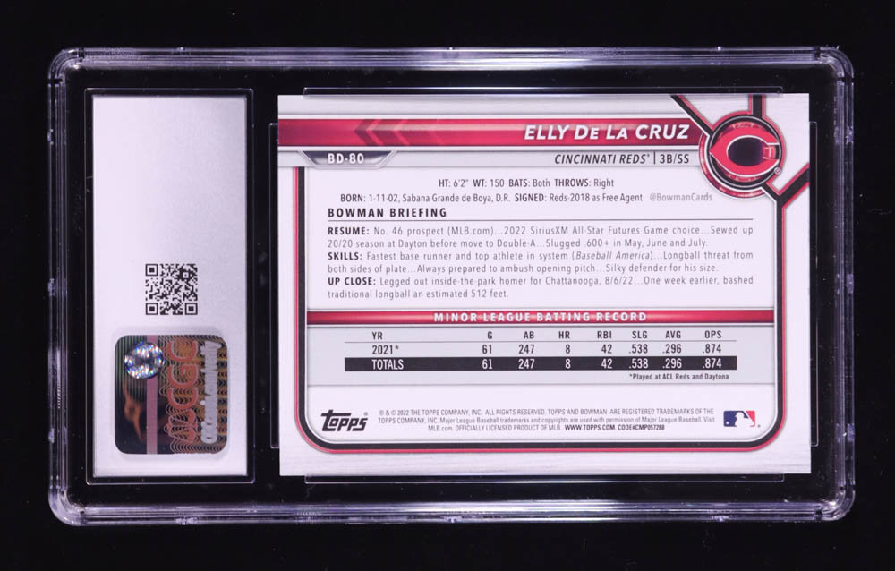 Elly De La Cruz 2022 Bowman Draft #BD80 RC (CGC 10) at PristineAuction.com Elly De La Cruz 2022 Bowman Draft #BD80 RC (CGC 10) at PristineAuction.com