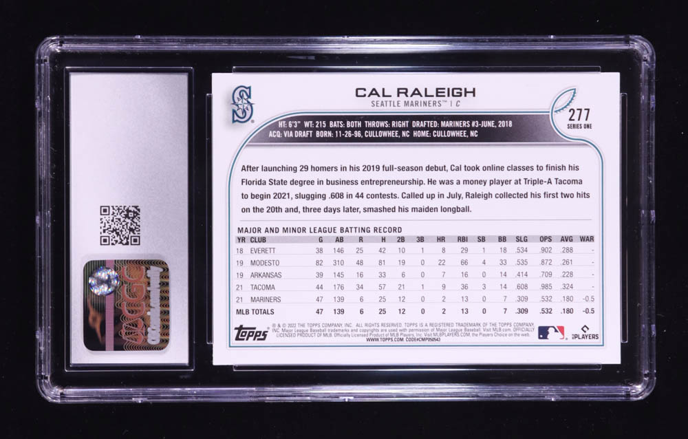 Cal Raleigh 2022 Topps #277 RC (CGC 10) at PristineAuction.com Cal Raleigh 2022 Topps #277 RC (CGC 10) at PristineAuction.com