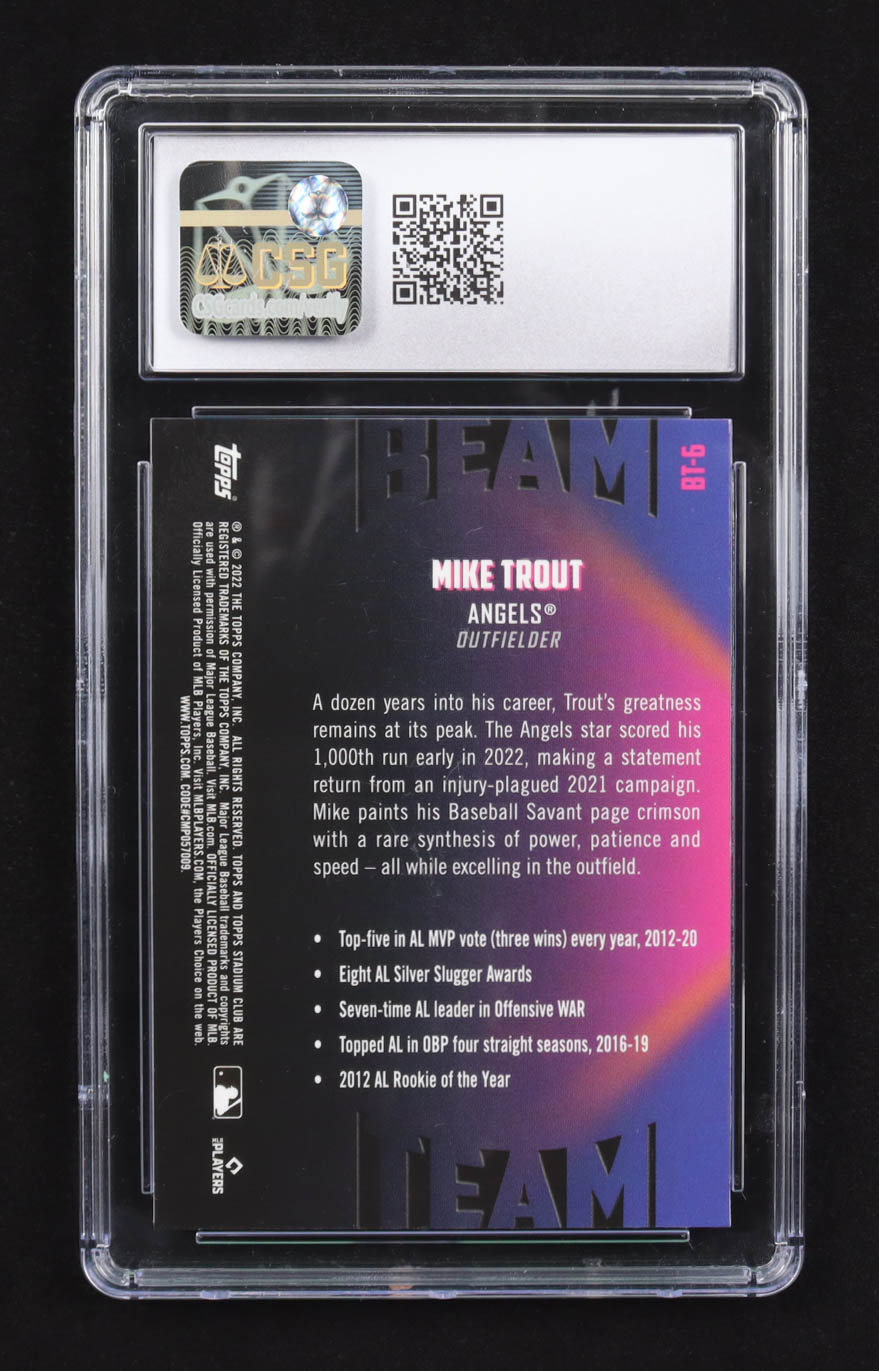 Mike Trout 2022 Topps Stadium Club Chrome Beam Team #BT-6 (CGC 9.5) at PristineAuction.com Mike Trout 2022 Topps Stadium Club Chrome Beam Team #BT-6 (CGC 9.5) at PristineAuction.com