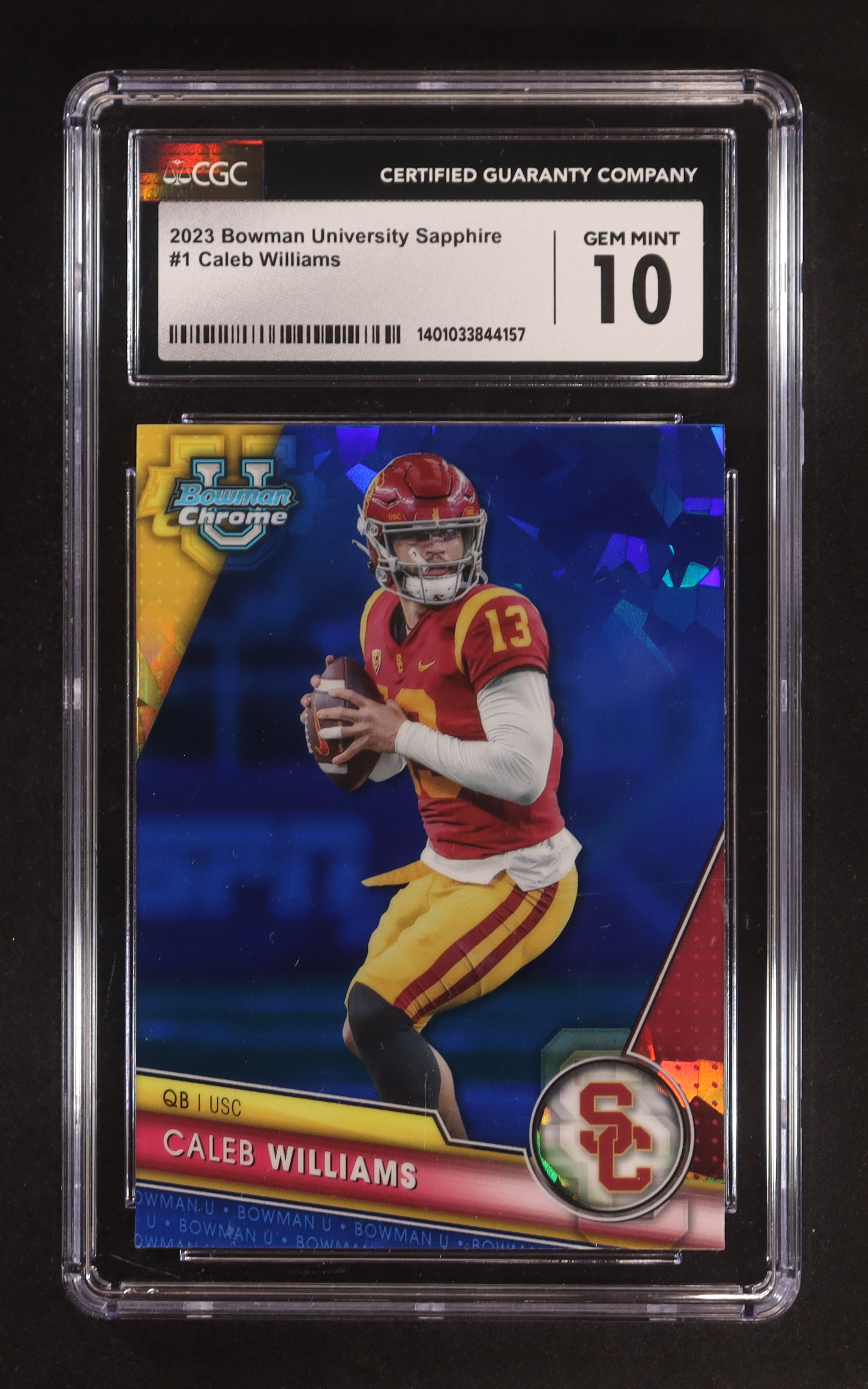 Caleb Williams 2023 Bowman Chrome Sapphire University #1 RC (CGC 10) at PristineAuction.com Caleb Williams 2023 Bowman Chrome Sapphire University #1 RC (CGC 10) at PristineAuction.com