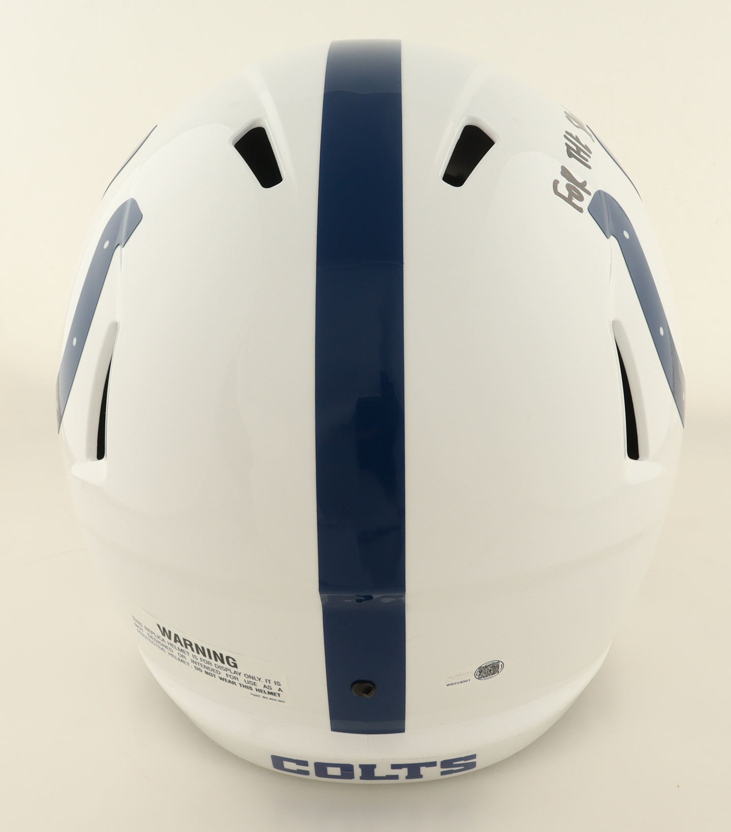 Riley Leonard Signed Colts Full-Size Speed Helmet Inscribed "For The Shoe" (JSA) at PristineAuction.com Riley Leonard Signed Colts Full-Size Speed Helmet Inscribed "For The Shoe" (JSA) at PristineAuction.com