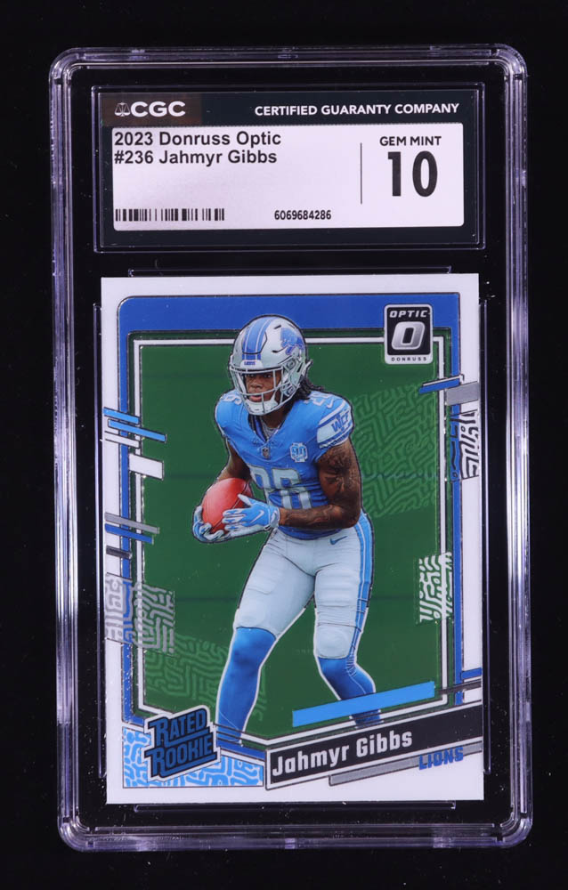 Jahmyr Gibbs 2023 Donruss Optic #236 RR RC (CGC 10) at PristineAuction.com Jahmyr Gibbs 2023 Donruss Optic #236 RR RC (CGC 10) at PristineAuction.com
