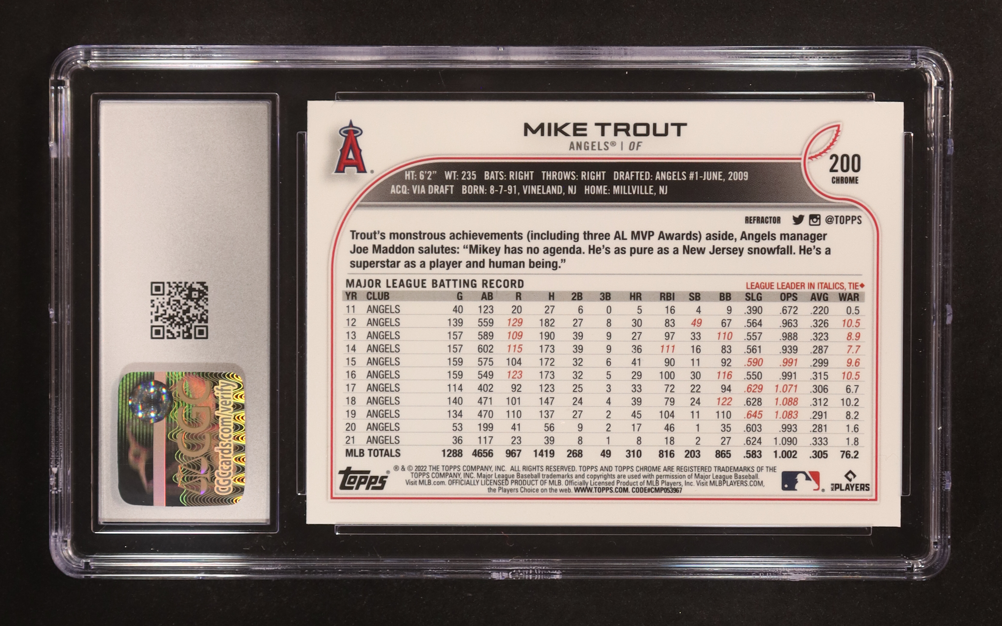 Mike Trout 2022 Topps Chrome Refractors #200 (CGC 10) at PristineAuction.com Mike Trout 2022 Topps Chrome Refractors #200 (CGC 10) at PristineAuction.com