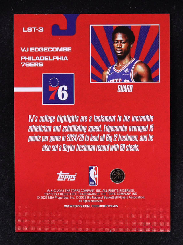 VJ Edgecombe 2025-26 Topps Limited Stock Legends #LST3 RC at PristineAuction.com VJ Edgecombe 2025-26 Topps Limited Stock Legends #LST3 RC at PristineAuction.com