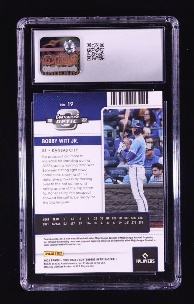 Bobby Witt Jr. 2022 Panini Chronicles Contenders Optic #19 RC (CGC 10) at PristineAuction.com Bobby Witt Jr. 2022 Panini Chronicles Contenders Optic #19 RC (CGC 10) at PristineAuction.com