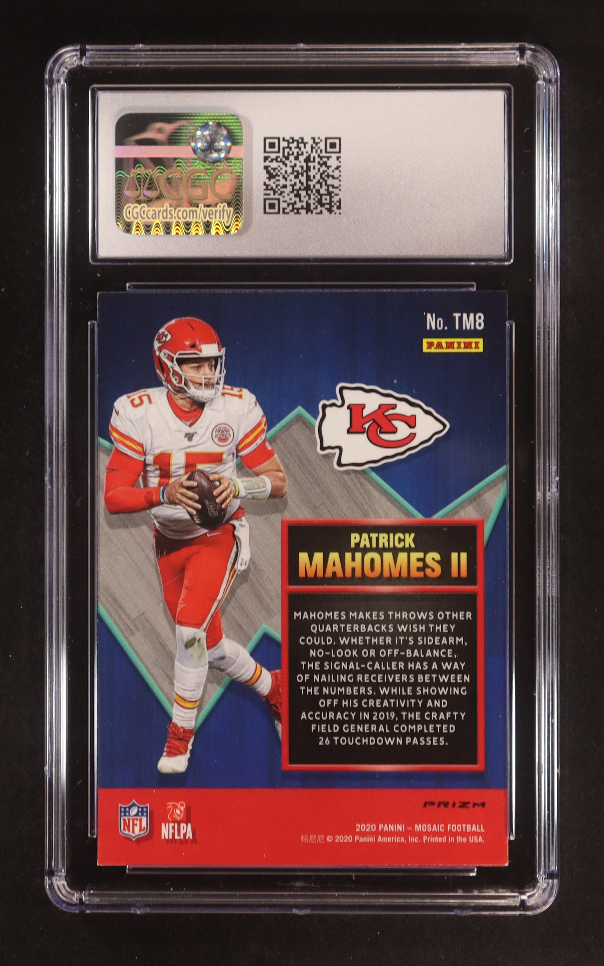 Patrick Mahomes II 2020 Panini Mosaic Touchdown Masters Mosaic Green #TM8 (CGC 10) at PristineAuction.com Patrick Mahomes II 2020 Panini Mosaic Touchdown Masters Mosaic Green #TM8 (CGC 10) at PristineAuction.com