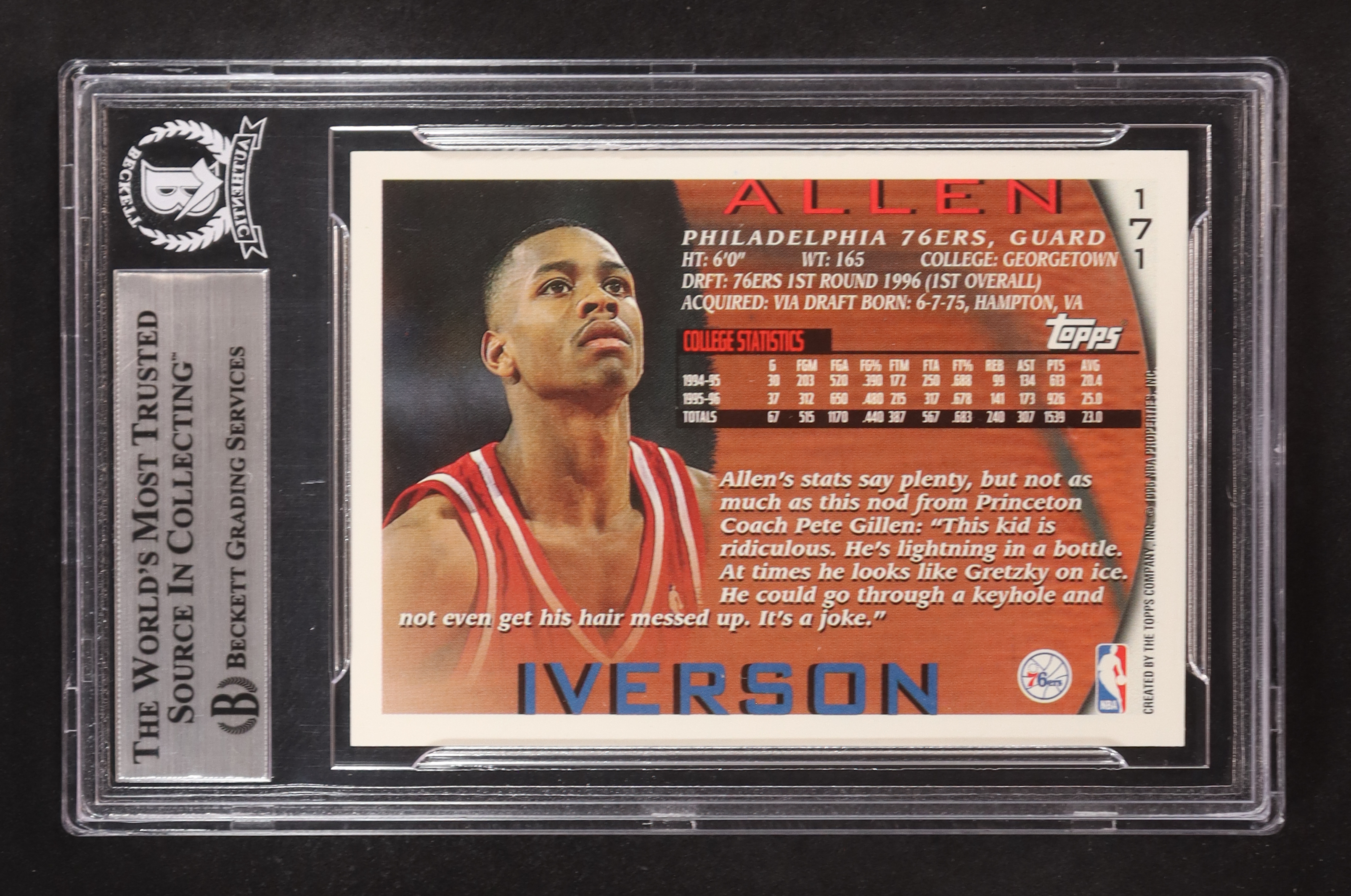Allen Iverson Signed 1996-97 Topps #171 RC (BGS) at PristineAuction.com Allen Iverson Signed 1996-97 Topps #171 RC (BGS) at PristineAuction.com