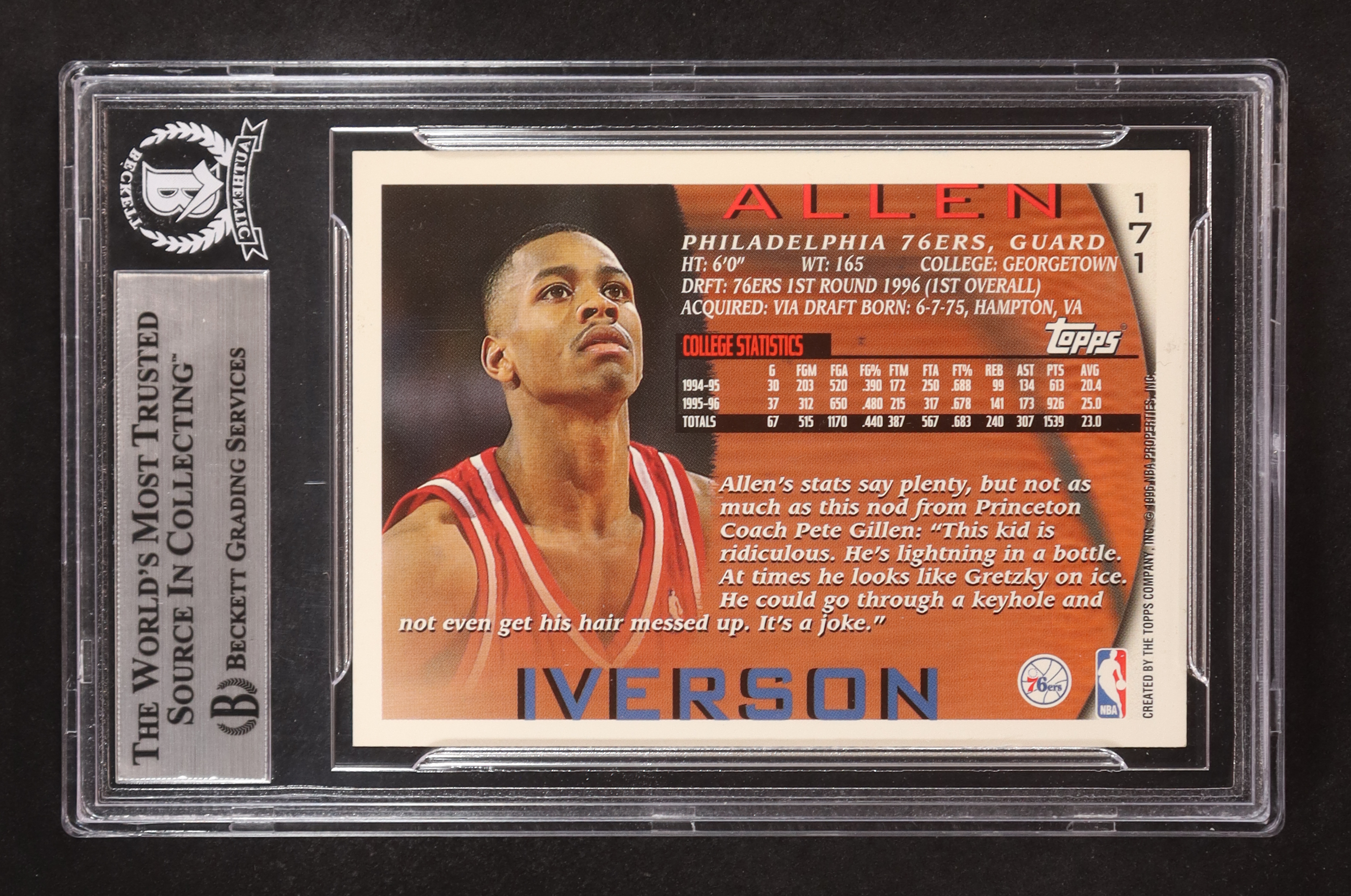 Allen Iverson Signed 1996-97 Topps #171 RC (BGS) at PristineAuction.com Allen Iverson Signed 1996-97 Topps #171 RC (BGS) at PristineAuction.com