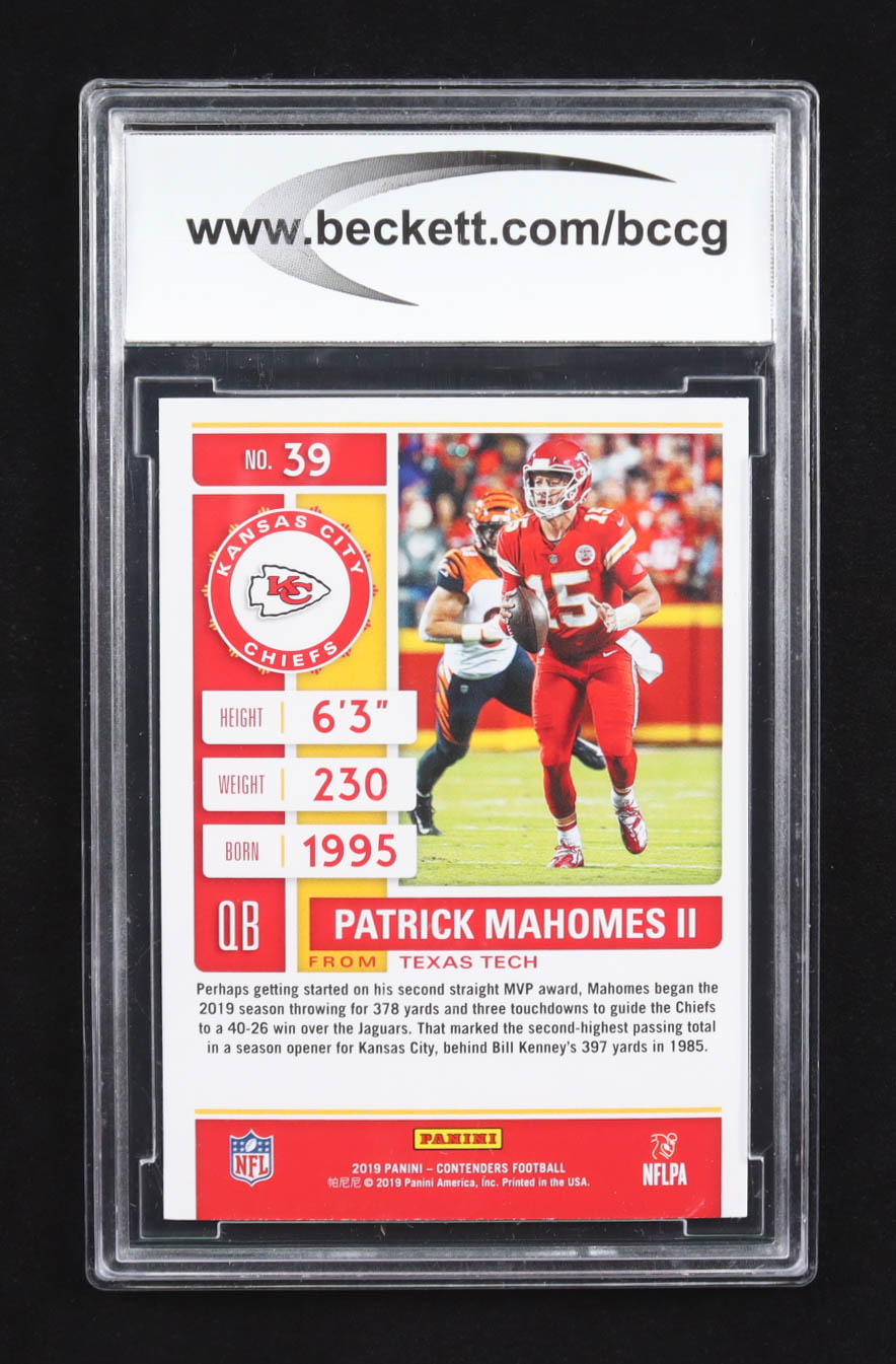 Patrick Mahomes II 2019 Panini Contenders Season Ticket #39 (BCCG 10) at PristineAuction.com Patrick Mahomes II 2019 Panini Contenders Season Ticket #39 (BCCG 10) at PristineAuction.com