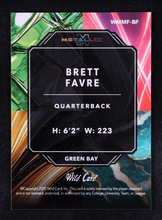 Brett Favre 2025 Wild Card Metallix Mega Fractal Rainbow Sparkles #WMMF-BF #1/1 at PristineAuction.com Brett Favre 2025 Wild Card Metallix Mega Fractal Rainbow Sparkles #WMMF-BF #1/1 at PristineAuction.com