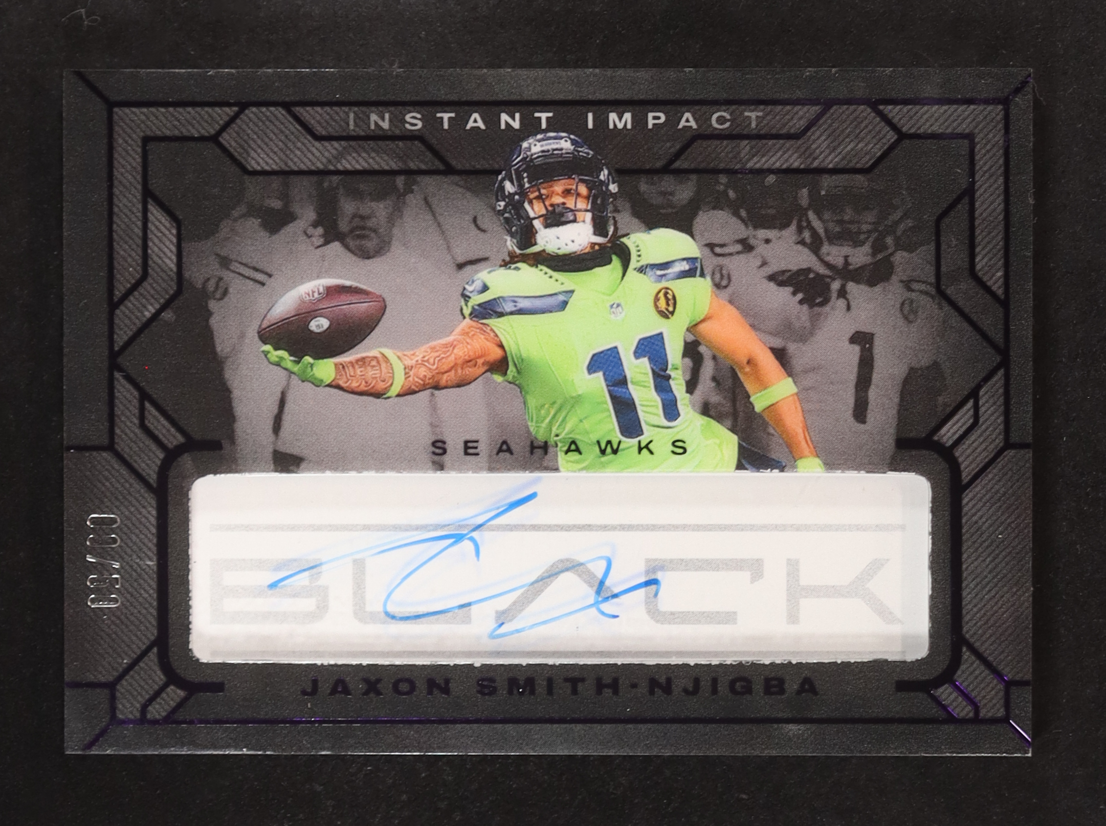 Jaxon Smith-Njigba 2024 Panini Black Instant Impact Ink Royal #11 #09/50 at PristineAuction.com Jaxon Smith-Njigba 2024 Panini Black Instant Impact Ink Royal #11 #09/50 at PristineAuction.com
