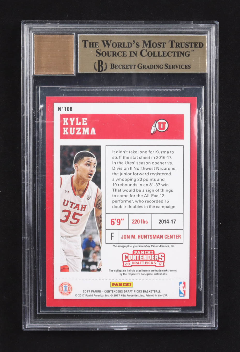Kyle Kuzma 2017-18 Panini Contenders Draft Picks College Ticket Auto #108 RC (BGS 9.5 | Autograph Graded BGS 10) at PristineAuction.com Kyle Kuzma 2017-18 Panini Contenders Draft Picks College Ticket Auto #108 RC (BGS 9.5 | Autograph Graded BGS 10) at PristineAuction.com