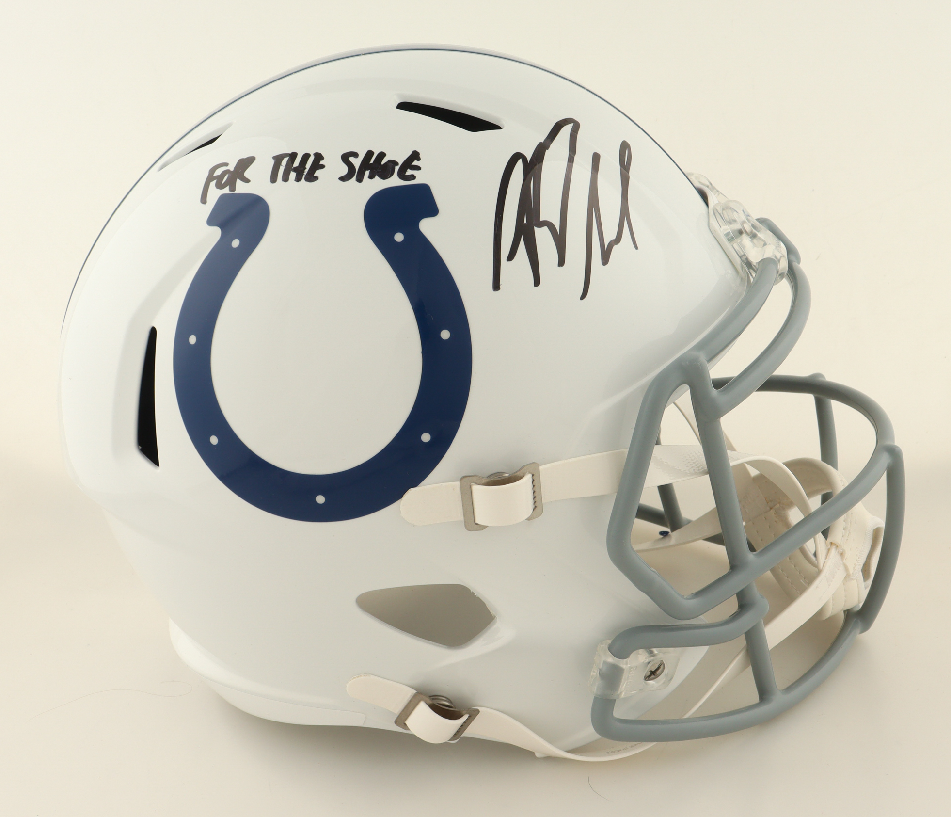 Riley Leonard Signed Colts Full-Size Speed Helmet Inscribed "For The Shoe" (JSA) at PristineAuction.com Riley Leonard Signed Colts Full-Size Speed Helmet Inscribed "For The Shoe" (JSA) at PristineAuction.com
