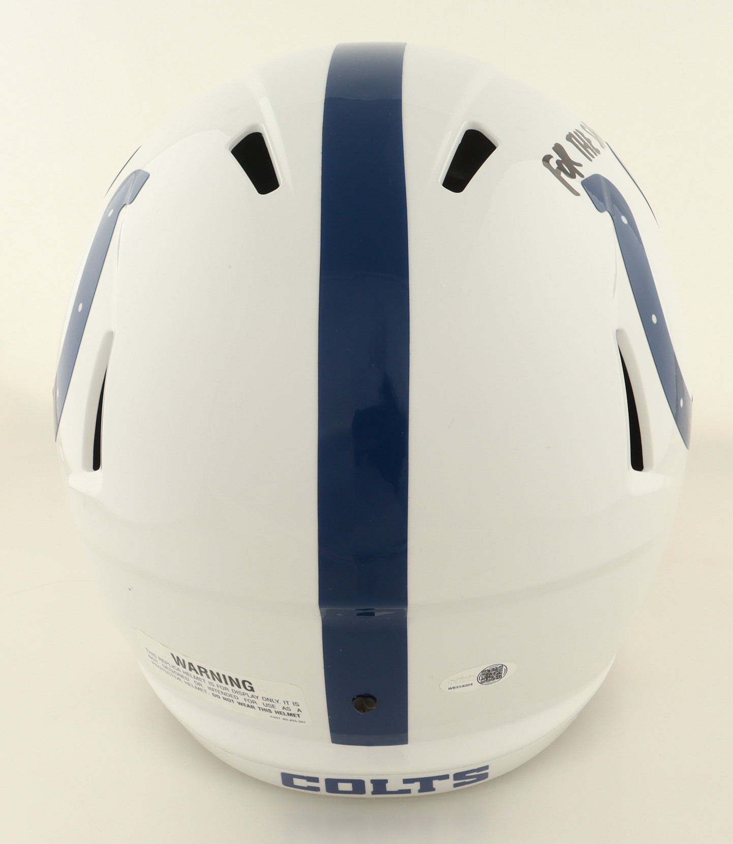 Riley Leonard Signed Colts Full-Size Speed Helmet Inscribed "For The Shoe" (JSA) at PristineAuction.com Riley Leonard Signed Colts Full-Size Speed Helmet Inscribed "For The Shoe" (JSA) at PristineAuction.com