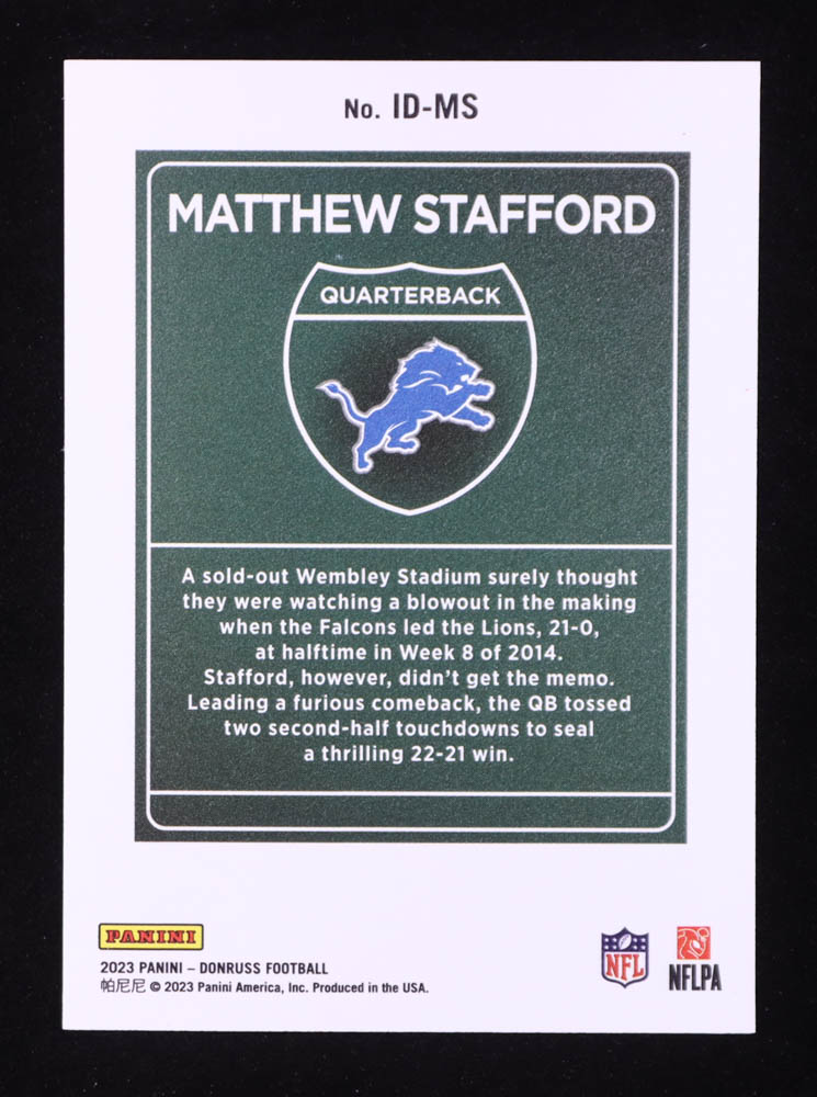 Matthew Stafford 2023 Donruss International Downtown #8 at PristineAuction.com Matthew Stafford 2023 Donruss International Downtown #8 at PristineAuction.com