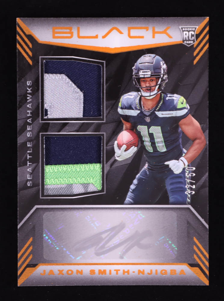 Jaxon Smith-Njigba 2023 Panini Black Rookie Signature Materials Citrine #34 #32/50 RC at PristineAuction.com Jaxon Smith-Njigba 2023 Panini Black Rookie Signature Materials Citrine #34 #32/50 RC at PristineAuction.com