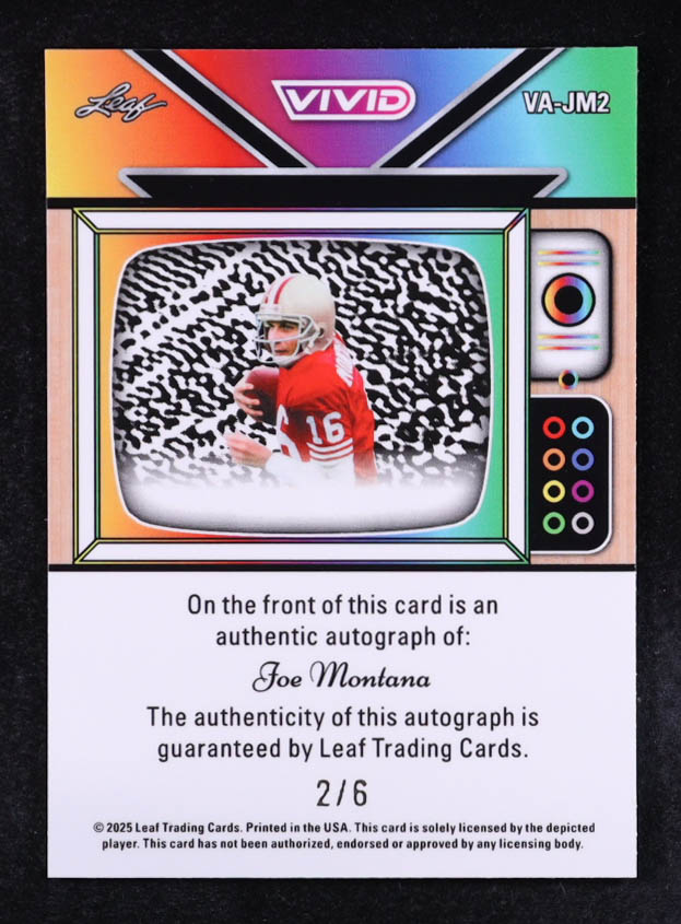 Joe Montana 2025 Leaf Vivid Memories Autographs Prismatic Blue #VAJM2 #2/6 at PristineAuction.com Joe Montana 2025 Leaf Vivid Memories Autographs Prismatic Blue #VAJM2 #2/6 at PristineAuction.com