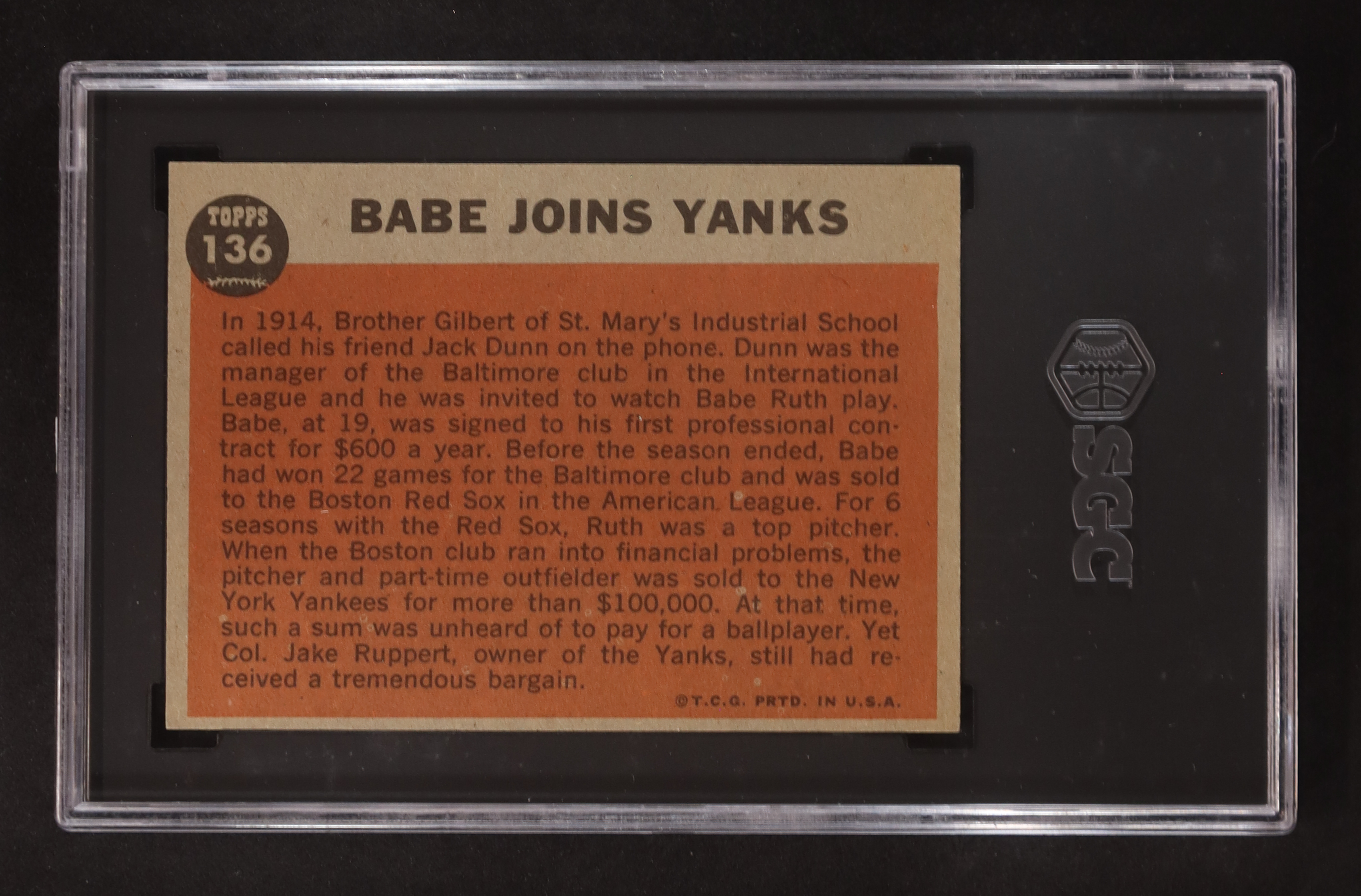 Babe Ruth 1962 Topps #136 Special 2 / Babe Joins Yanks (SGC 6) at PristineAuction.com Babe Ruth 1962 Topps #136 Special 2 / Babe Joins Yanks (SGC 6) at PristineAuction.com