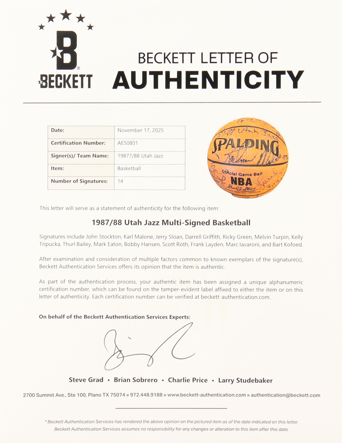Jazz 1987-88 NBA Basketball Team-Signed By (14) With John Stockton, Karl Malone, Jerry Sloan, Mark Eaton (Beckett) at PristineAuction.com Jazz 1987-88 NBA Basketball Team-Signed By (14) With John Stockton, Karl Malone, Jerry Sloan, Mark Eaton (Beckett) at PristineAuction.com
