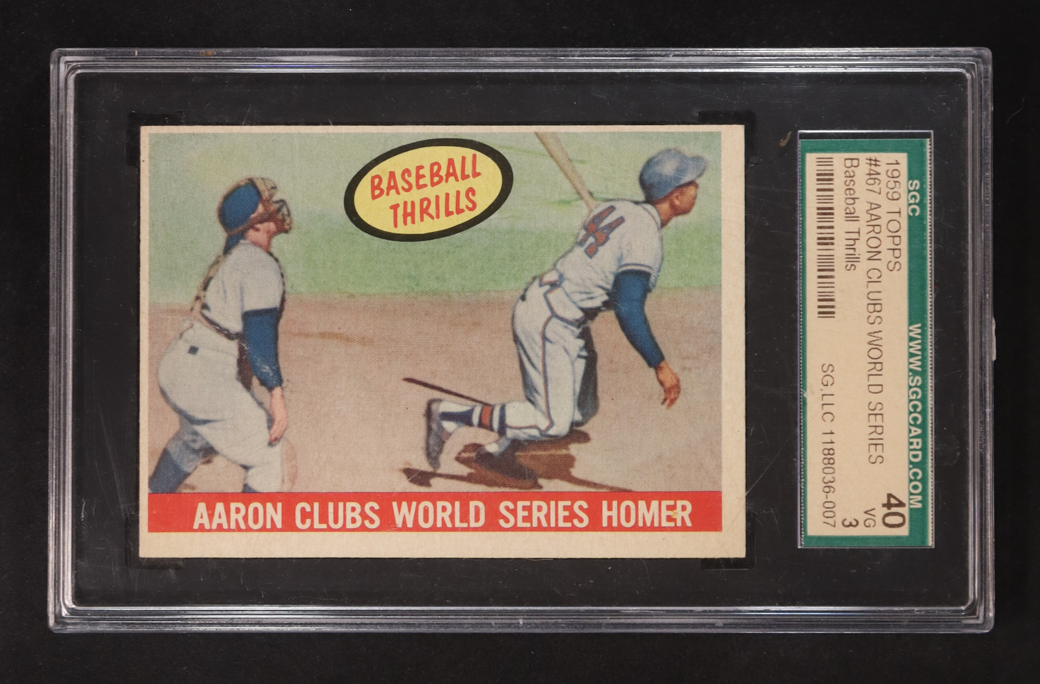 Hank Aaron 1959 Topps #467 BT / WS Homer (SGC 3) at PristineAuction.com Hank Aaron 1959 Topps #467 BT / WS Homer (SGC 3) at PristineAuction.com