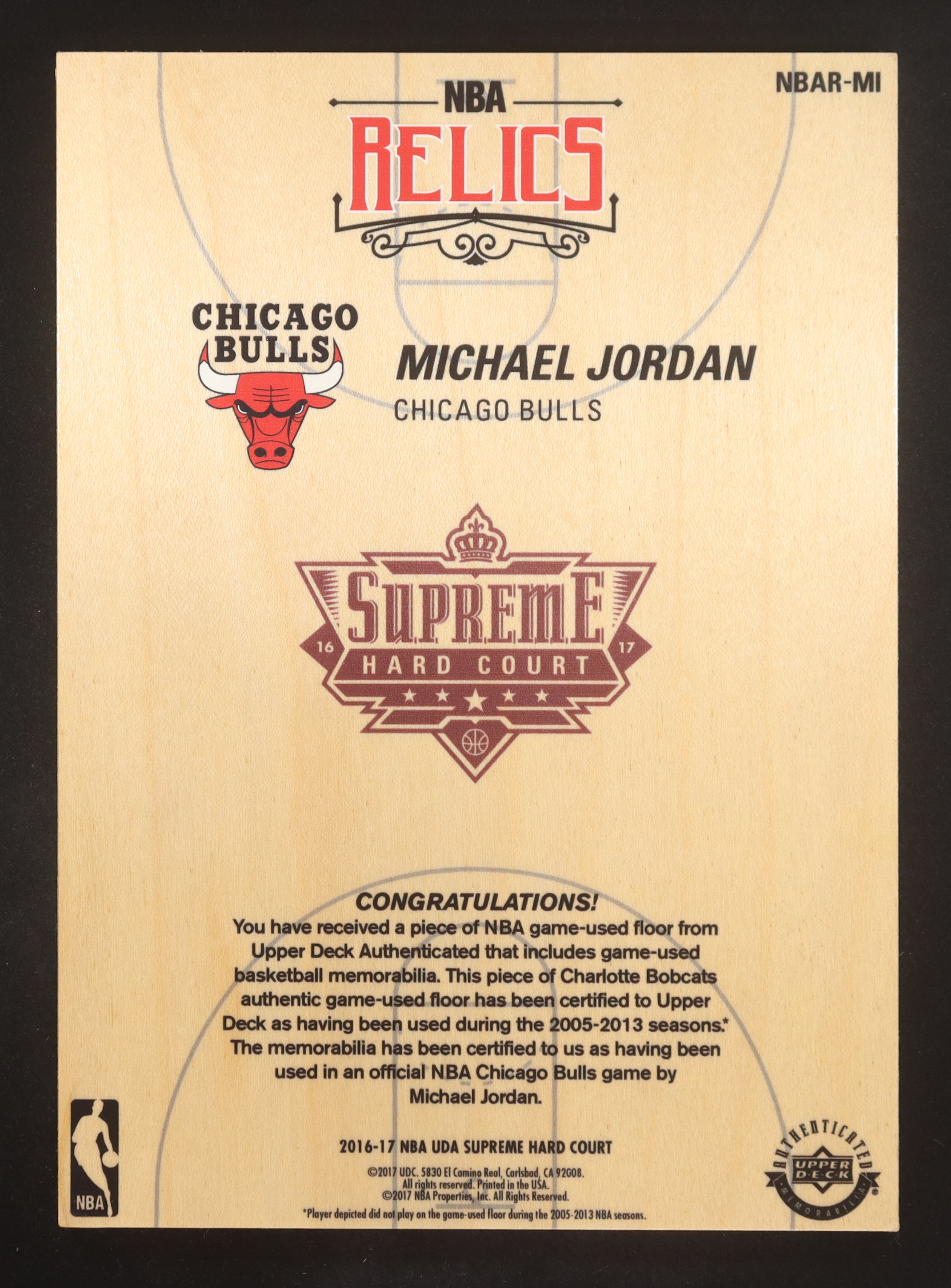 Michael Jordan 2016-17 Upper Deck Supreme Hard Court NBA Relics #NBARMI at PristineAuction.com Michael Jordan 2016-17 Upper Deck Supreme Hard Court NBA Relics #NBARMI at PristineAuction.com