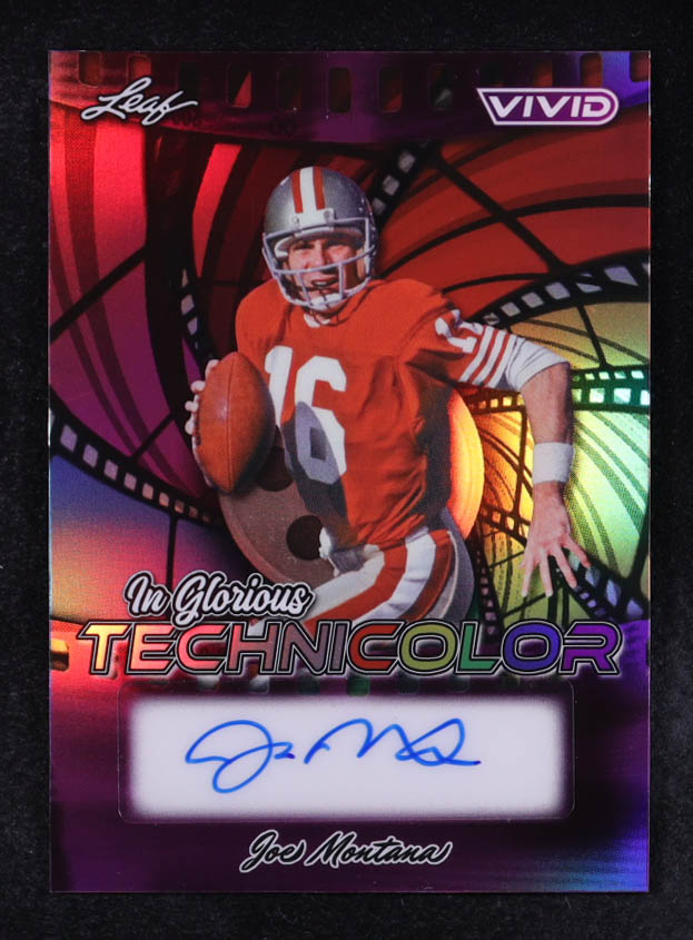 Joe Montana 2025 Leaf Vivid In Glorious Technicolor Autographs Prismatic Purple #GAJM1 #3/7 at PristineAuction.com Joe Montana 2025 Leaf Vivid In Glorious Technicolor Autographs Prismatic Purple #GAJM1 #3/7 at PristineAuction.com