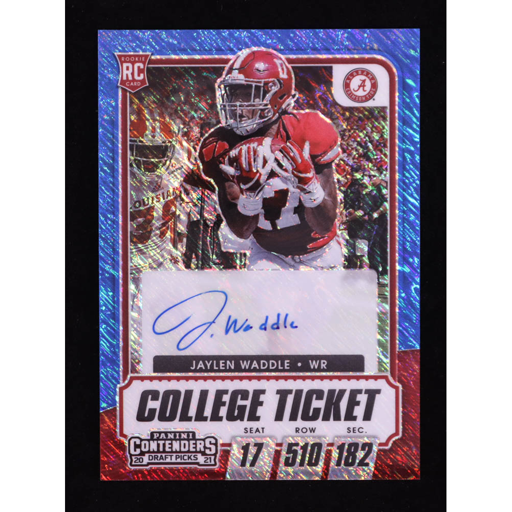 Jaylen Waddle 2021 Panini Contenders Draft Picks Premium Edition Blue Shimmer Autograph #110 RC #14/27 at PristineAuction.com