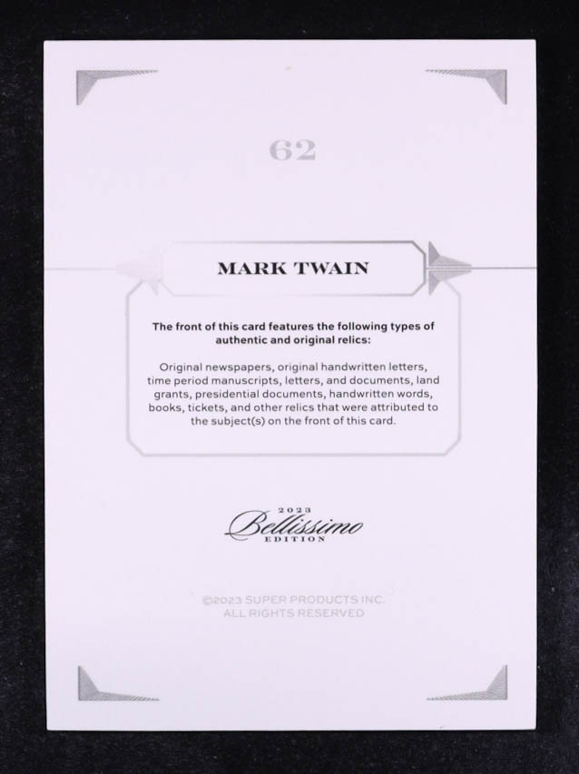 Mark Twain 2023 Keepsake Collection Bellissimo Edition Relics Gold #62 #02/10 at PristineAuction.com Mark Twain 2023 Keepsake Collection Bellissimo Edition Relics Gold #62 #02/10 at PristineAuction.com