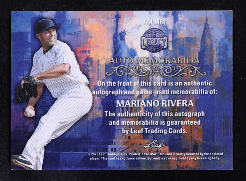 Mariano Rivera 2025 Leaf A Bronx Legacy Autograph Memorabilia Silver Sparkle #AMMR1 #3/4 at PristineAuction.com Mariano Rivera 2025 Leaf A Bronx Legacy Autograph Memorabilia Silver Sparkle #AMMR1 #3/4 at PristineAuction.com