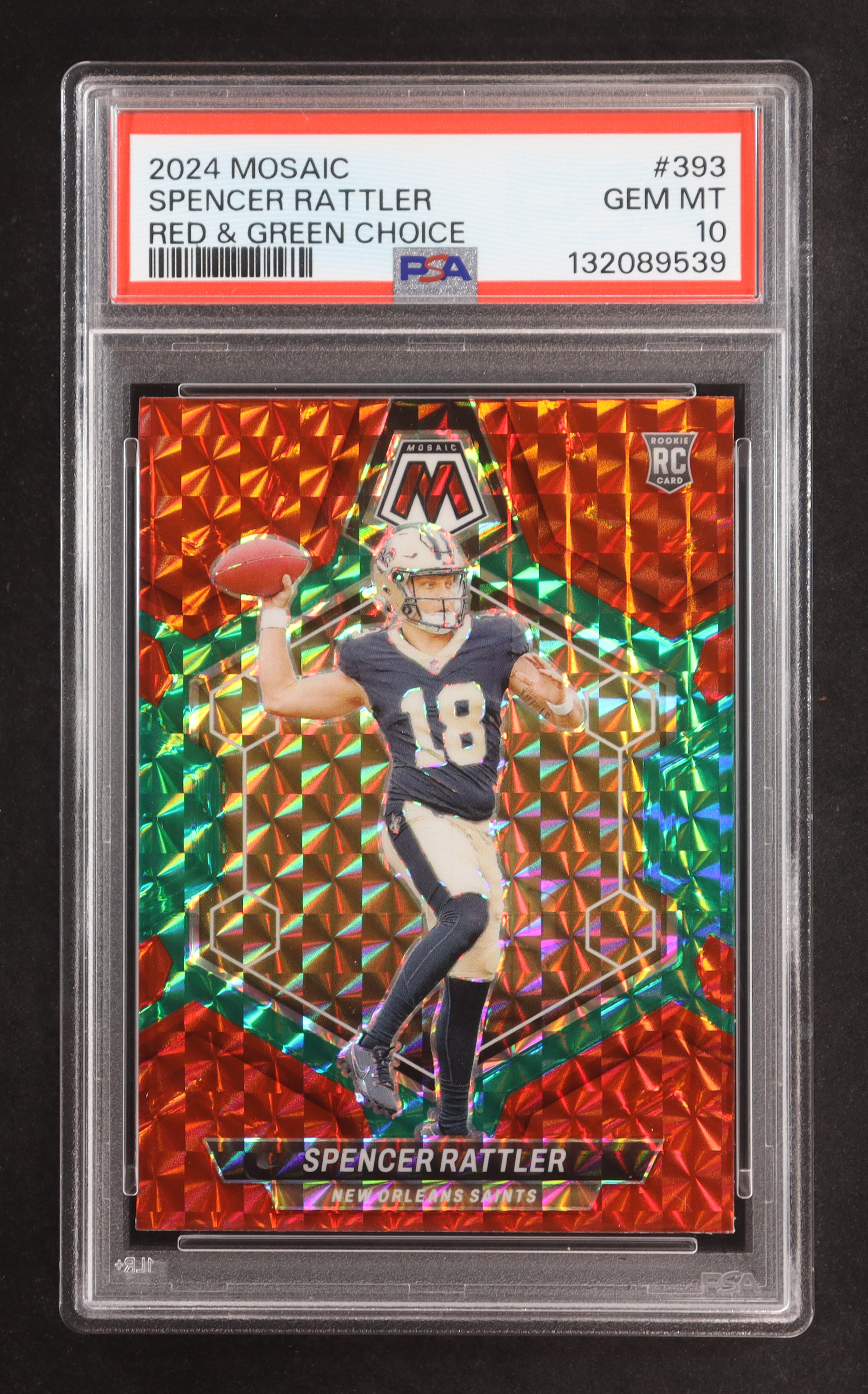 Spencer Rattler 2024 Panini Mosaic Mosaic Choice Red and Green #393 RC (PSA 10) at PristineAuction.com Spencer Rattler 2024 Panini Mosaic Mosaic Choice Red and Green #393 RC (PSA 10) at PristineAuction.com
