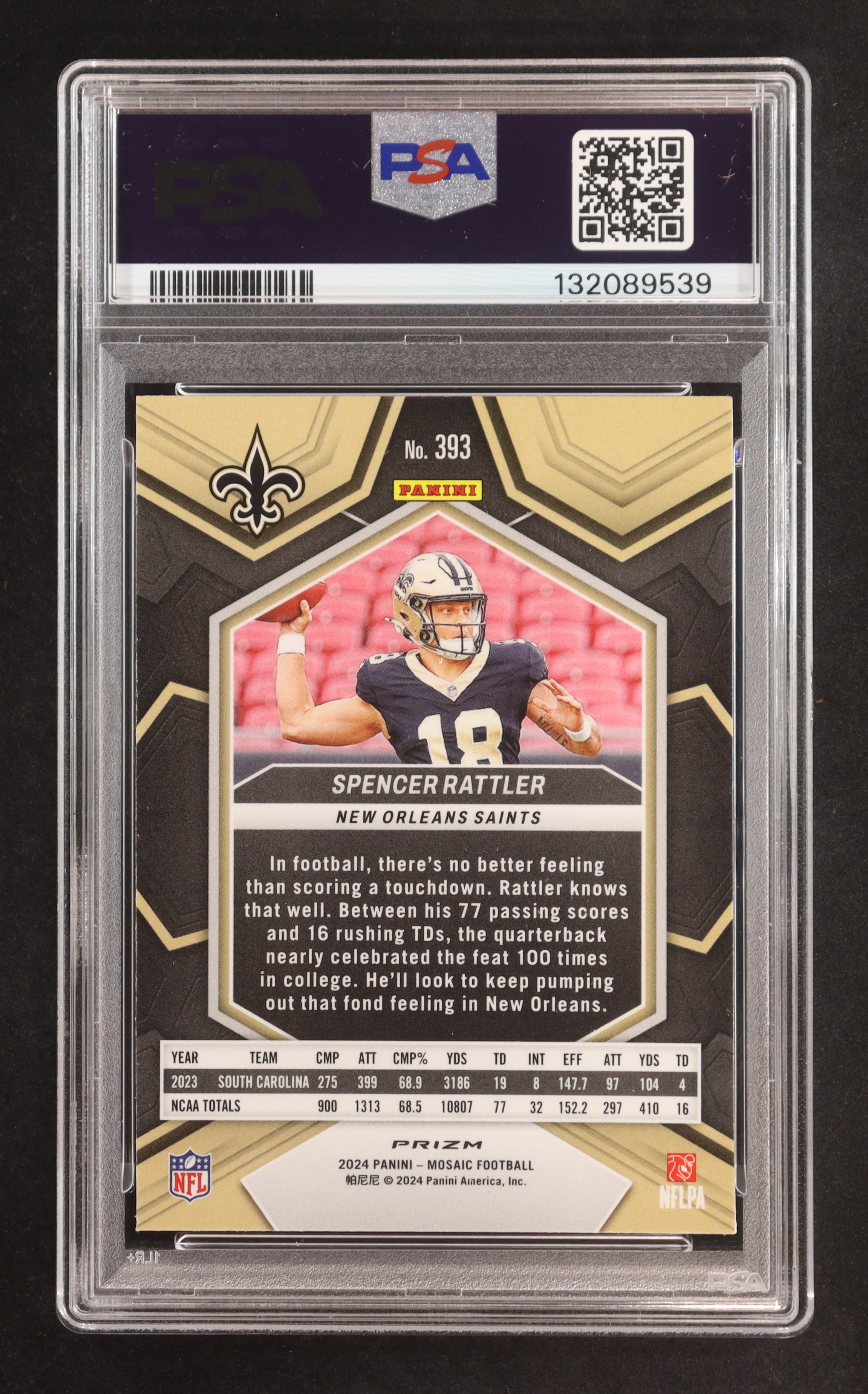 Spencer Rattler 2024 Panini Mosaic Mosaic Choice Red and Green #393 RC (PSA 10) at PristineAuction.com Spencer Rattler 2024 Panini Mosaic Mosaic Choice Red and Green #393 RC (PSA 10) at PristineAuction.com