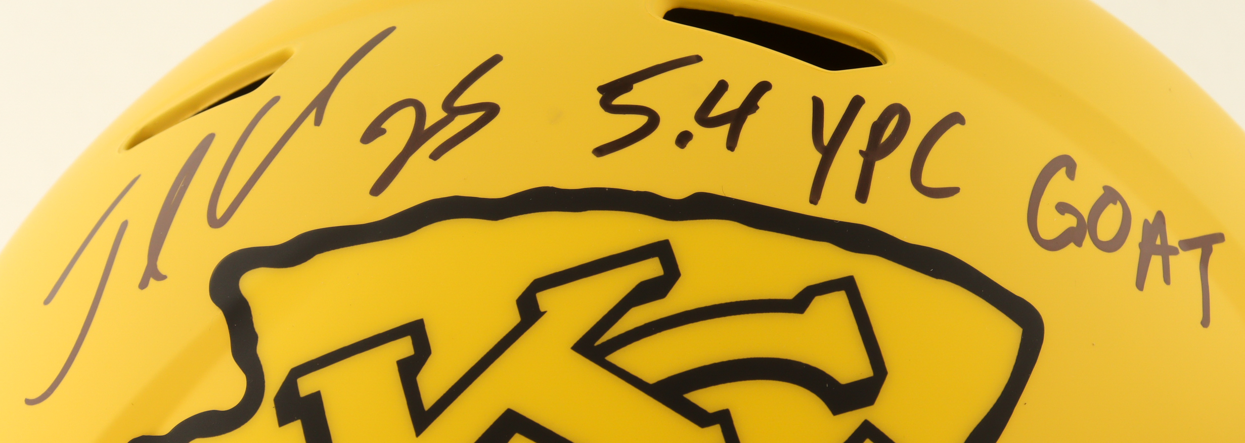 Jamaal Charles Signed Chiefs Full-Size Rave Alternate Speed Helmet Inscribed "5.4 YPC Goat" (JSA) at PristineAuction.com Jamaal Charles Signed Chiefs Full-Size Rave Alternate Speed Helmet Inscribed "5.4 YPC Goat" (JSA) at PristineAuction.com