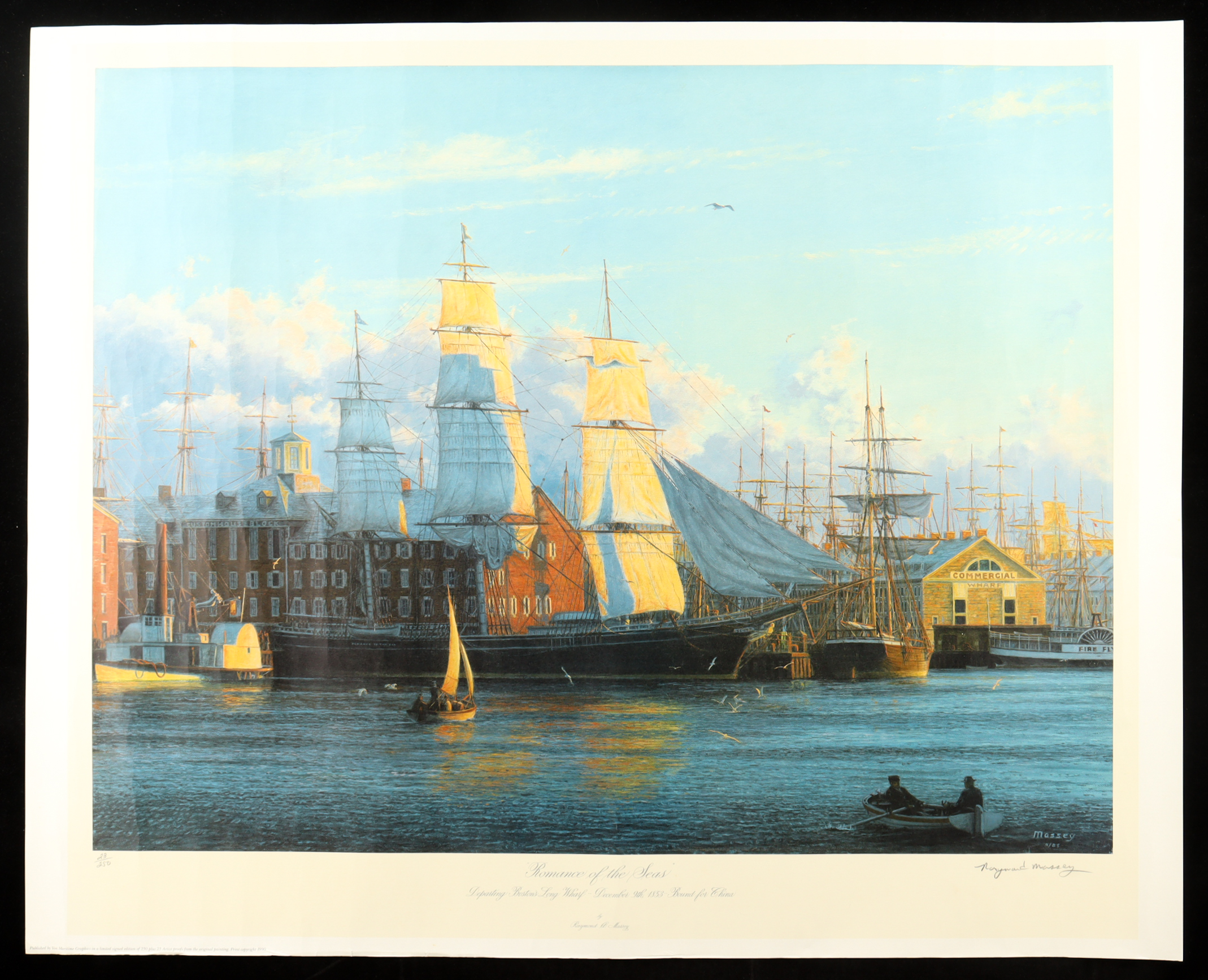 "Romance of the Seas Departing Boston's Long Wharf" 27x34 LE Signed Lithograph by Robert Massey #23/250 (Ship Store Galleries) at PristineAuction.com "Romance of the Seas Departing Boston's Long Wharf" 27x34 LE Signed Lithograph by Robert Massey #23/250 (Ship Store Galleries) at PristineAuction.com