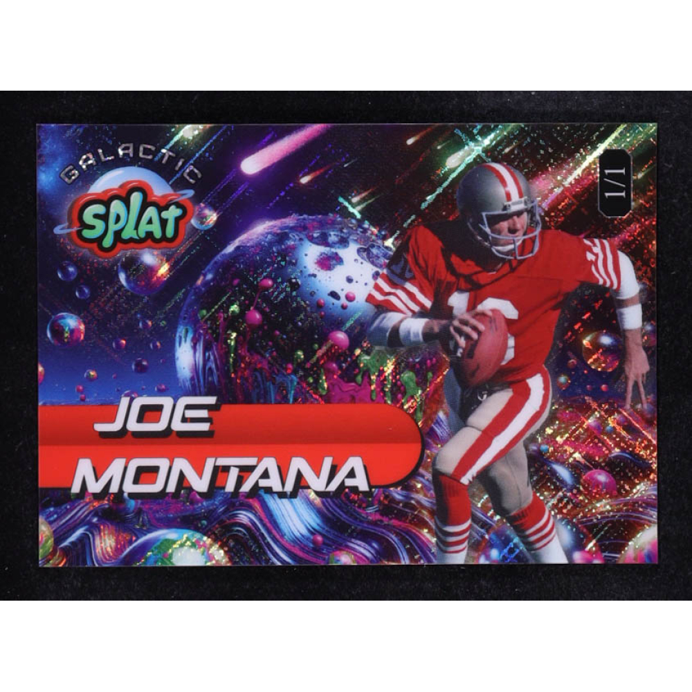 Joe Montana 2025 Wild Card Splat Galactic Background 9 Cross Hatch Foil #SGALE9-JM #1/1 at PristineAuction.com
