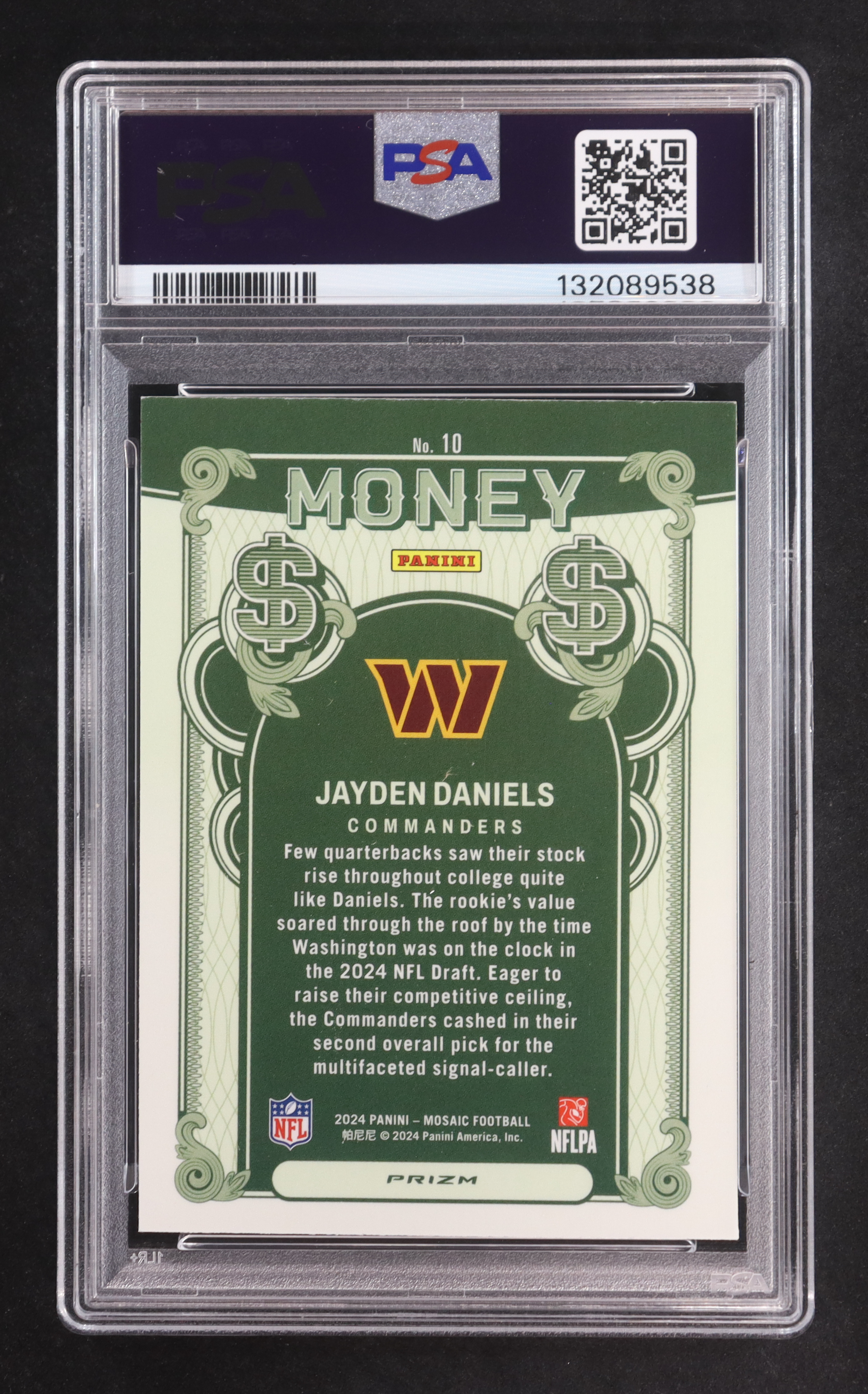 Jayden Daniels 2024 Panini Mosaic Money #10 RC (PSA 9) at PristineAuction.com Jayden Daniels 2024 Panini Mosaic Money #10 RC (PSA 9) at PristineAuction.com