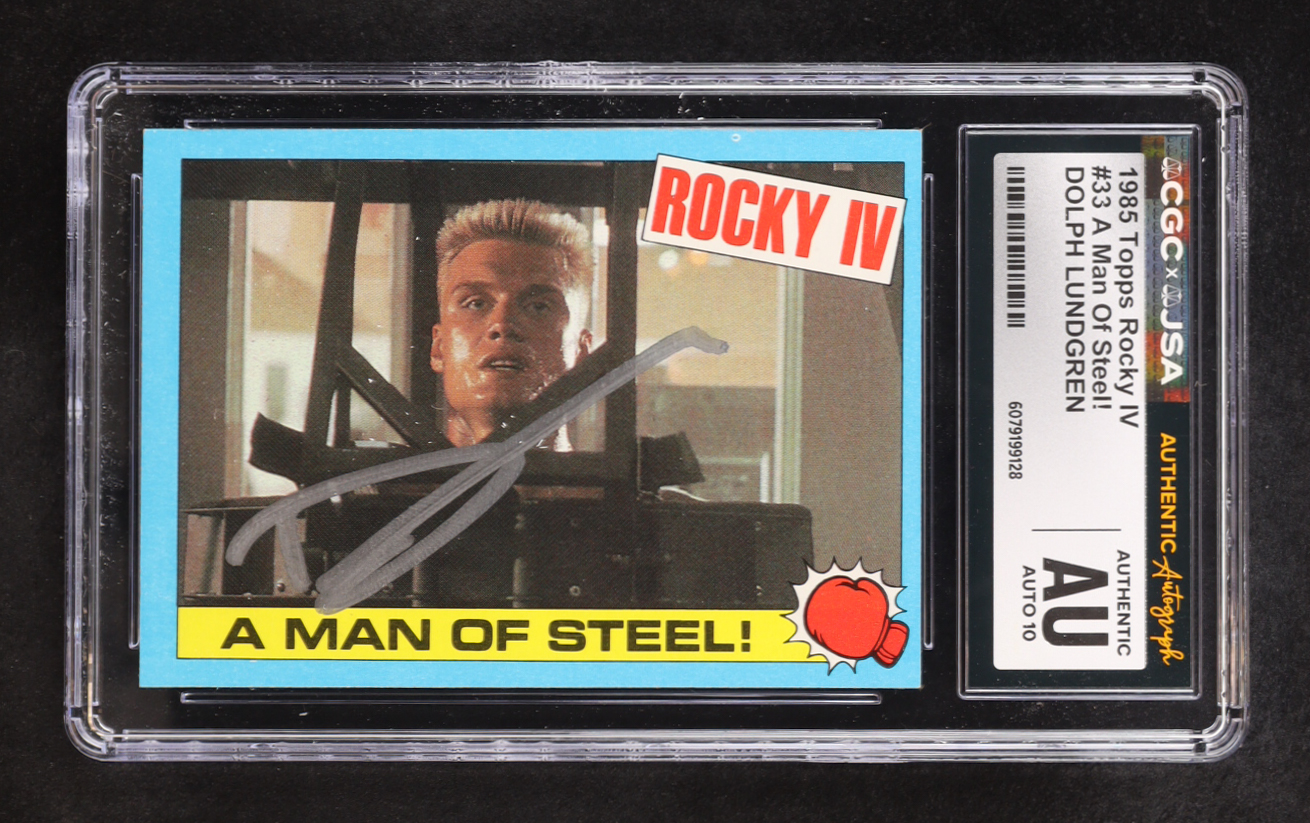 Dolph Lundgren 1985 Topps Rocky IV A Man Of Steel #33 (CGC | Autograph Graded CGC 10) at PristineAuction.com Dolph Lundgren 1985 Topps Rocky IV A Man Of Steel #33 (CGC | Autograph Graded CGC 10) at PristineAuction.com