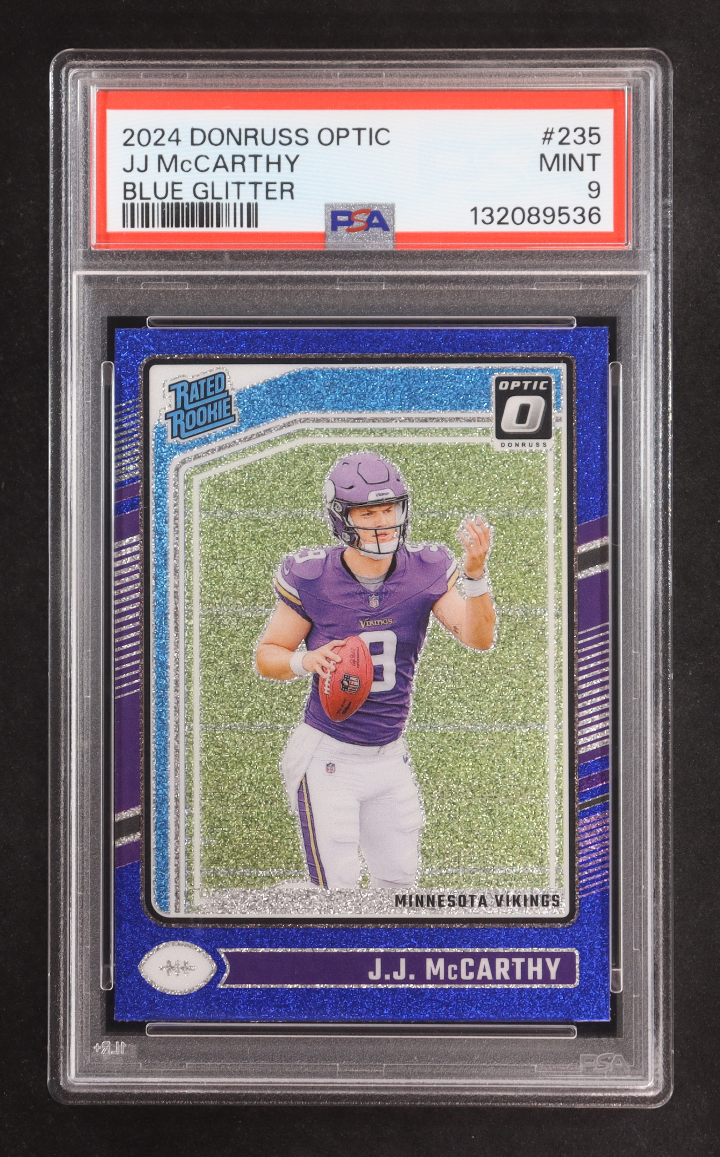 JJ McCarthy RR 2024 Donruss Optic Blue Glitter #235 RR (PSA 9) at PristineAuction.com JJ McCarthy RR 2024 Donruss Optic Blue Glitter #235 RR (PSA 9) at PristineAuction.com