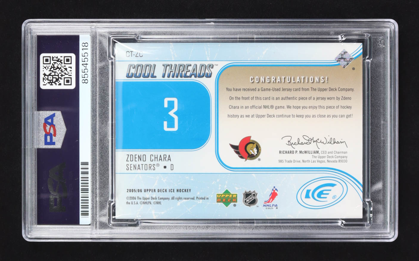Zdeno Chara Signed 2005-06 Upper Deck Ice Cool Threads #CTZC (PSA) at PristineAuction.com Zdeno Chara Signed 2005-06 Upper Deck Ice Cool Threads #CTZC (PSA) at PristineAuction.com