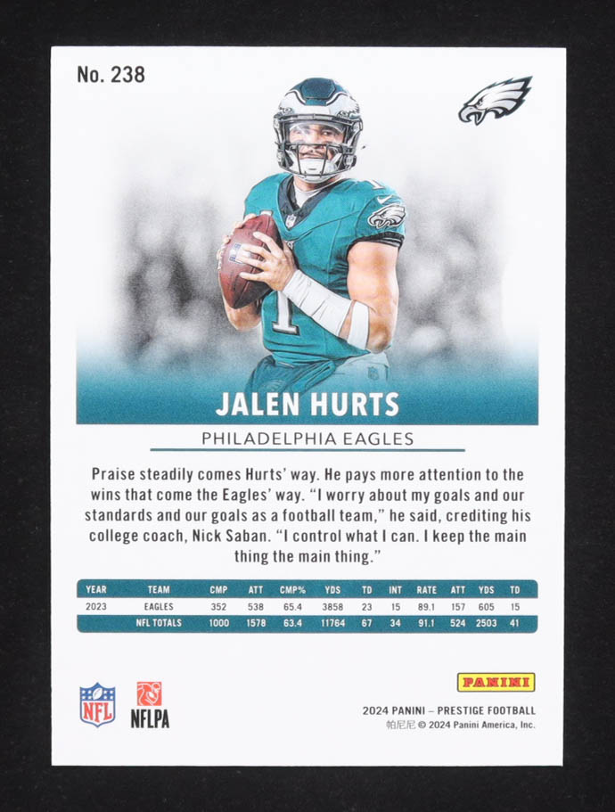 Jalen Hurts 2024 Prestige Xtra Points Premium Red #238 #170/399 at PristineAuction.com Jalen Hurts 2024 Prestige Xtra Points Premium Red #238 #170/399 at PristineAuction.com