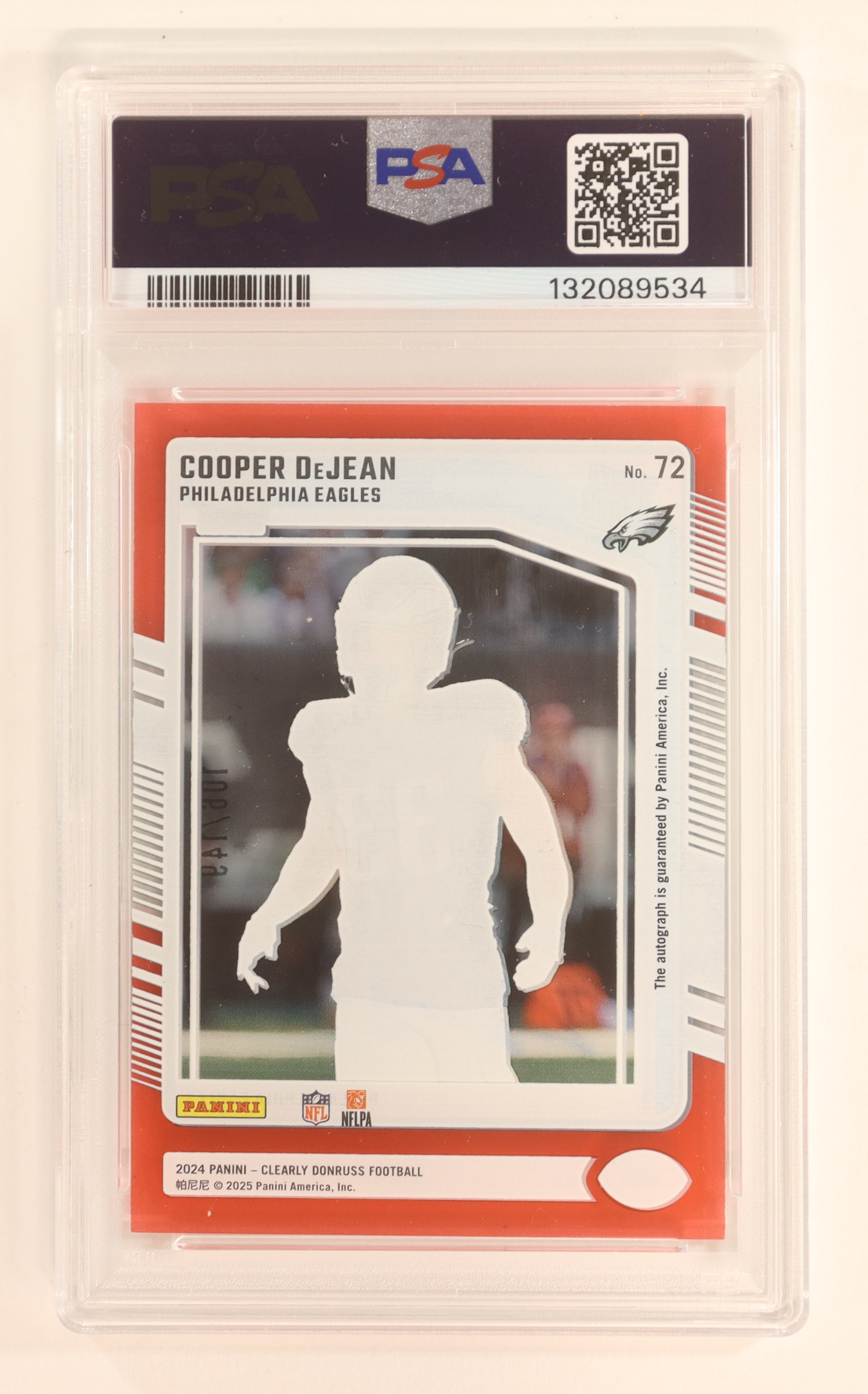 Cooper DeJean 2024 Clearly Donruss Clearly Rated Rookie Autographs Red #72 RR (PSA 10) at PristineAuction.com Cooper DeJean 2024 Clearly Donruss Clearly Rated Rookie Autographs Red #72 RR (PSA 10) at PristineAuction.com