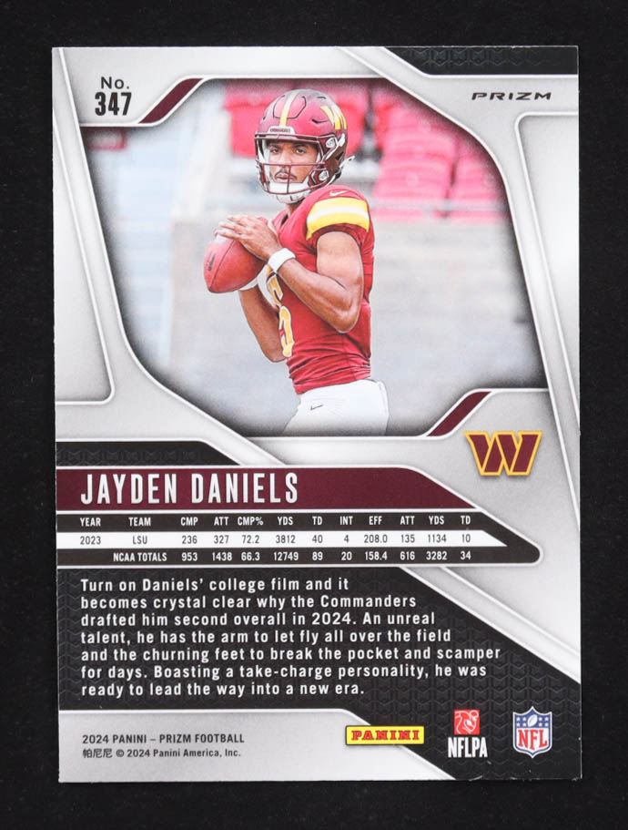 Jayden Daniels 2024 Panini Prizm Silver #347 RC at PristineAuction.com Jayden Daniels 2024 Panini Prizm Silver #347 RC at PristineAuction.com