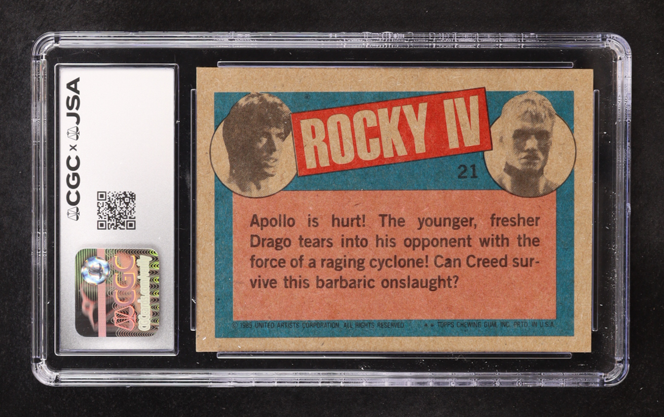 Dolph Lundgren 1985 Topps Rocky IV Belted By Drago! #21 (CGC 8 | Autograph Graded CGC 9) at PristineAuction.com Dolph Lundgren 1985 Topps Rocky IV Belted By Drago! #21 (CGC 8 | Autograph Graded CGC 9) at PristineAuction.com