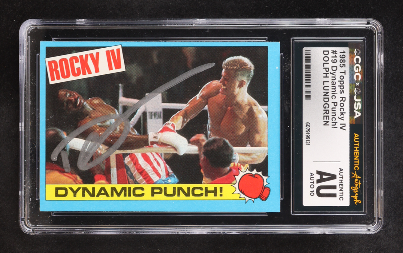 Dolph Lundgren 1985 Topps Rocky IV Dynamic Punch! #19 (CGC | Autograph Graded CGC 10) at PristineAuction.com Dolph Lundgren 1985 Topps Rocky IV Dynamic Punch! #19 (CGC | Autograph Graded CGC 10) at PristineAuction.com