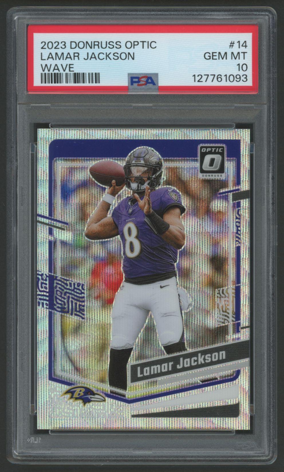 Lamar Jackson 2023 Donruss Optic Wave #14 #219/300 (PSA 10) at PristineAuction.com Lamar Jackson 2023 Donruss Optic Wave #14 #219/300 (PSA 10) at PristineAuction.com
