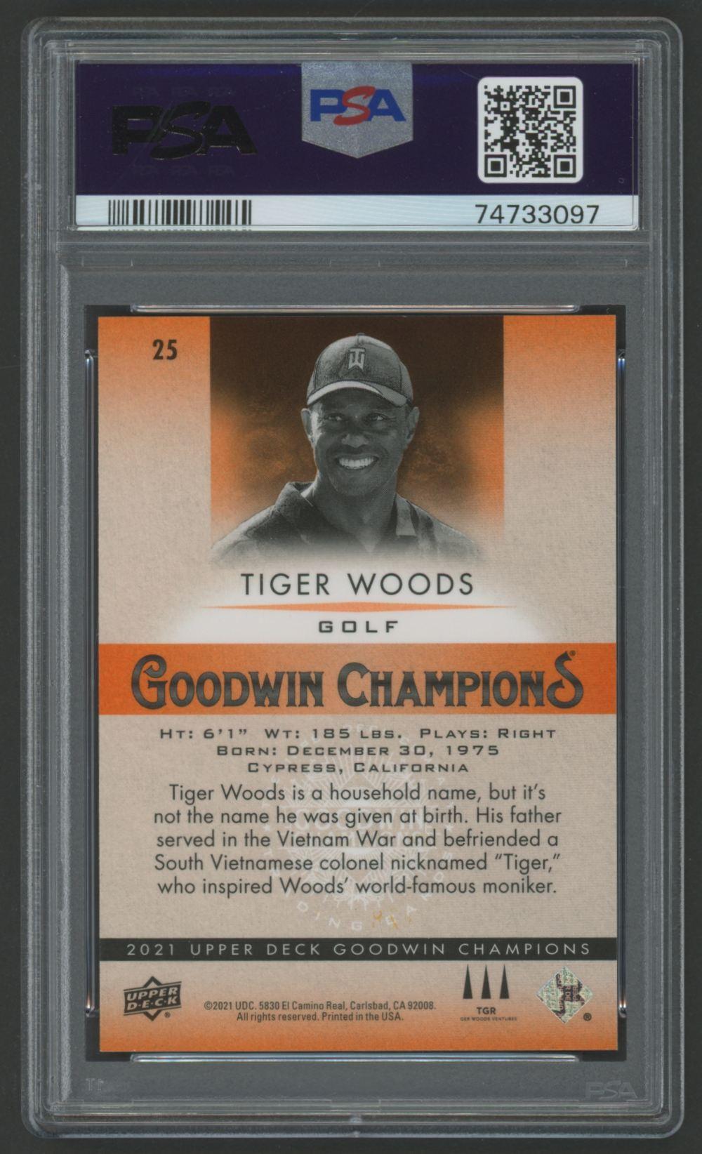 Tiger Woods 2021 UD Goodwin Champions Platinum Orange Prism #25 #127/399 (PSA 10) at PristineAuction.com Tiger Woods 2021 UD Goodwin Champions Platinum Orange Prism #25 #127/399 (PSA 10) at PristineAuction.com